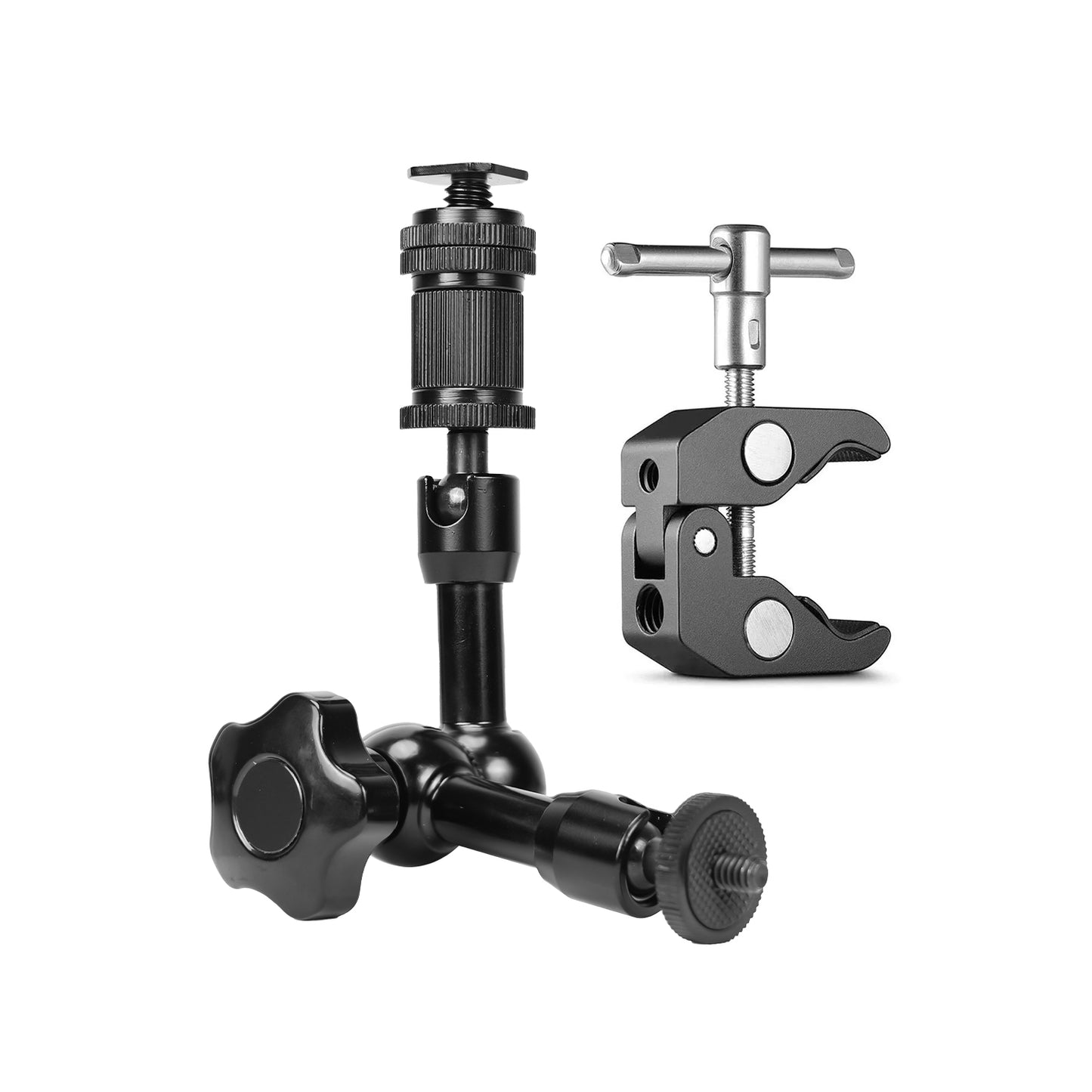 HIFFIN® 7 Inch Articulating Friction Magic Arm & Large Adjustable Super Rod Clamp Pliers Clip with 1/4" and 3/8" Thread for DSLR Camera Rig, LCD Monitor, LED Flash Lights (7'Arm & Clip)