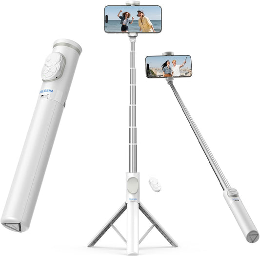 TELESIN 50" Selfie Stick Tripod for iPhone, 360° Adjustable Stand with Zoom Remote