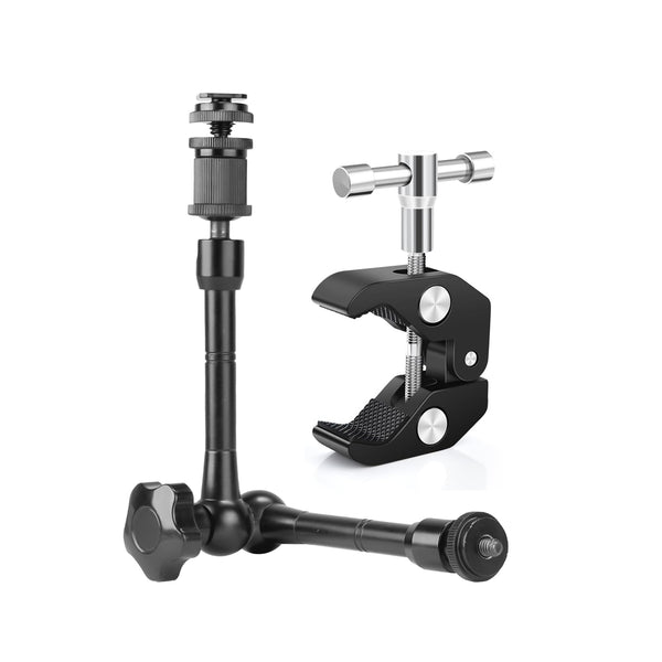 HIFFIN® 11inch Adjustable Articulating Friction Magic Arm & Large Super Clamp for Camera Rig, LCD Monitor, LED Flash Lights (11 inch Magic arm+clamp)