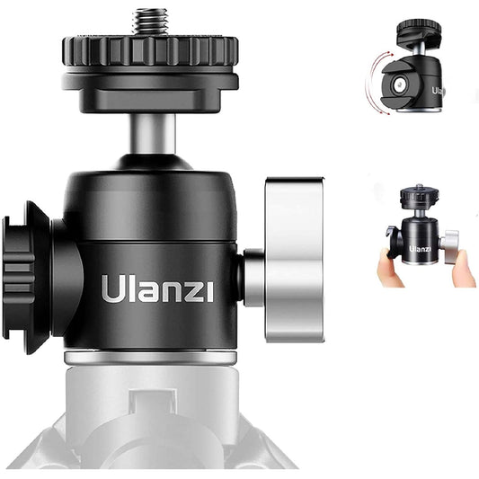 ULANZI U-60 Mini Ball Head, Dual Cold Shoe Mount, Aluminum Alloy 360° Swivel