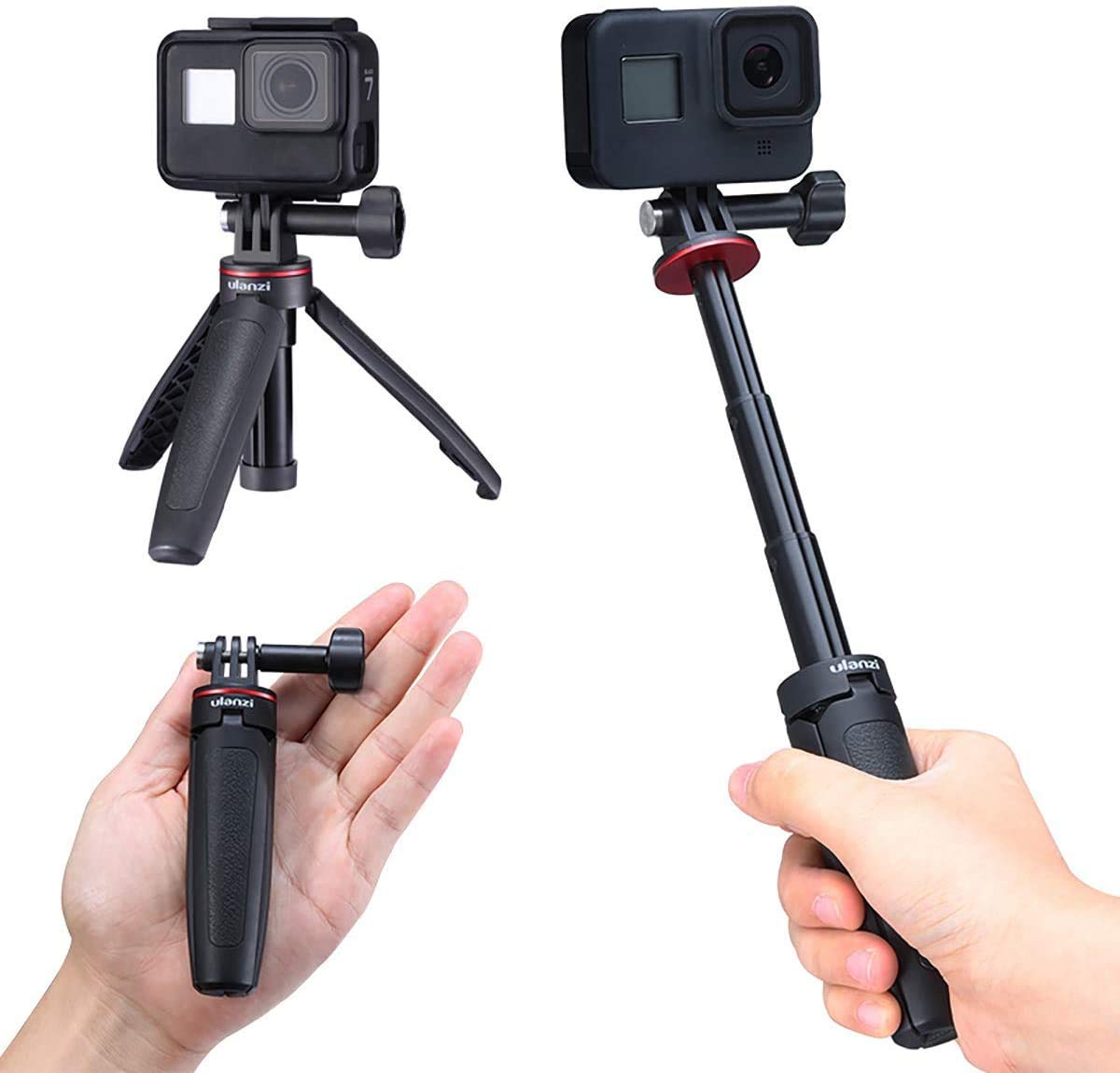Ulanzi MT-09 Extention Vlog Tripod Mini Portable Handle Grip for Gopro Hero 12, 11, 10, 9, GoPro max Black Session Osmo Action Camera