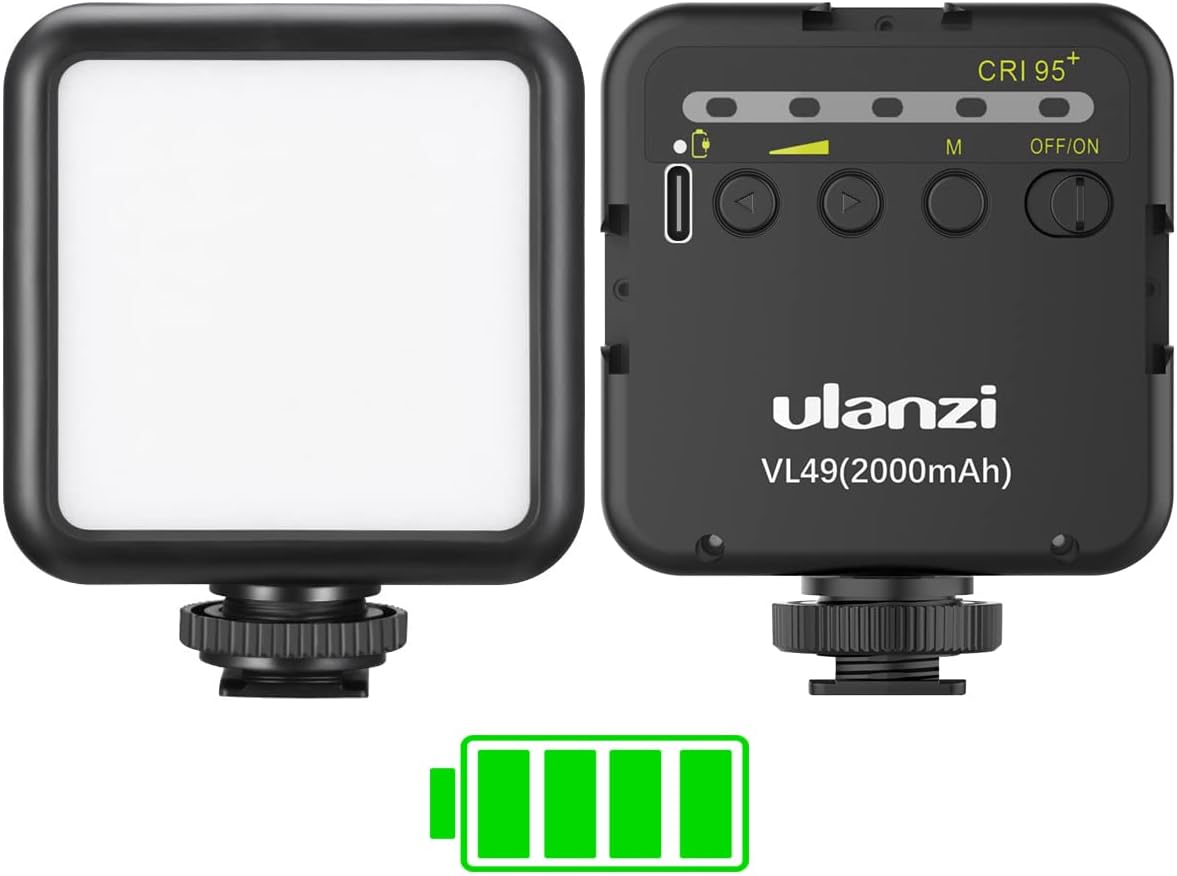 Ulanzi VL49 2000mAh LED Video Light, 3 Cold Shoe Mounts, Type C Charging