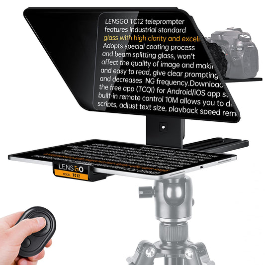 LENSGO TC12,12." Teleprompter for Camera/iPhone/iPad/DSLR w/ Remote, iOS/Android