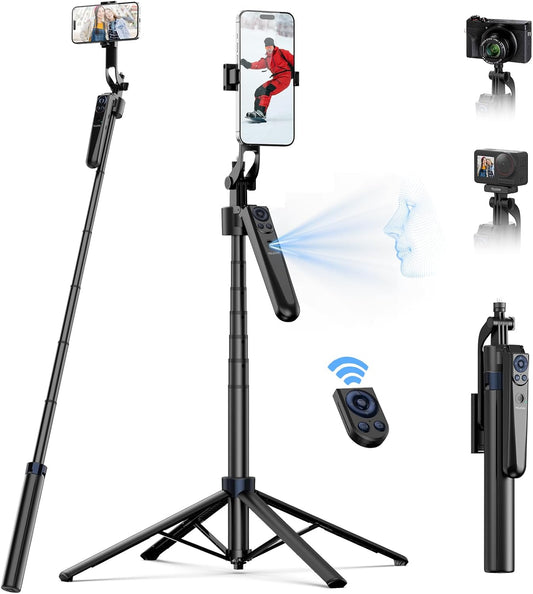 TELESIN 63" Smart Auto-Face Tracking Tripod, 360° Rotation, Remote & Gesture Control