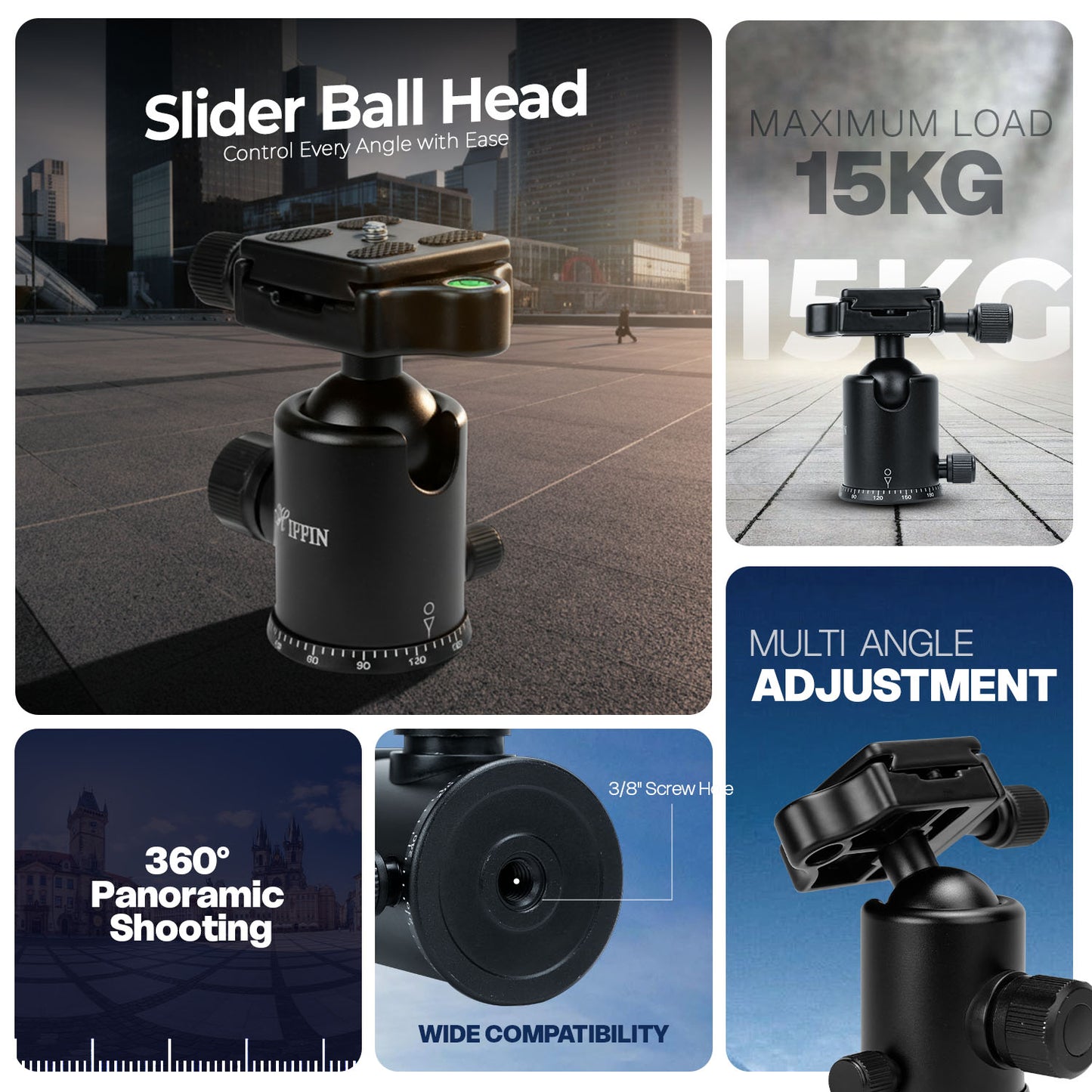 HIFFIN®Professional Metal 360 Degree Rotating Panoramic Ball Head with 1/4 inch Quick Release Plate and Bubble Level,up to 17.6pounds/8kilograms,for Tripod,Monopod,Slider,DSLR Camera,Camcorder
