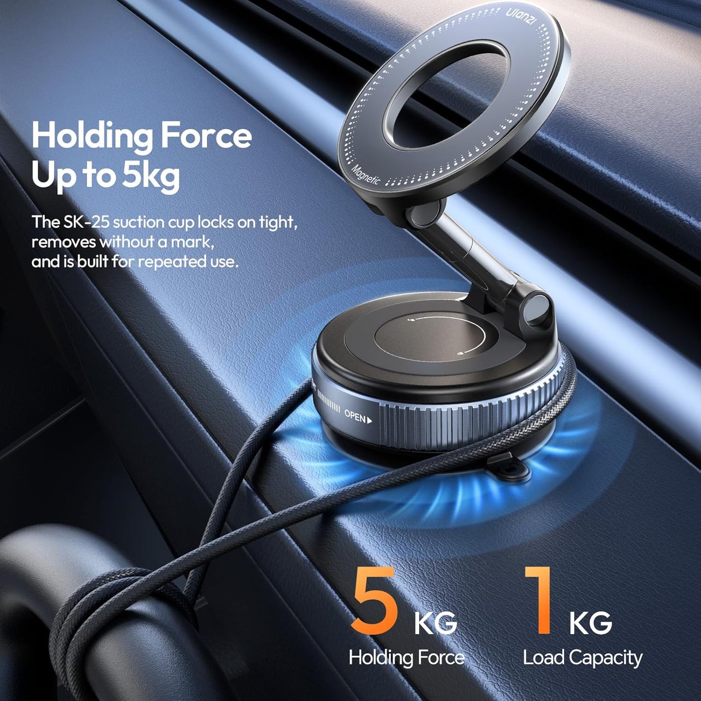 SK-25 Car Phone Holder for Maqsafe, Suction Cup Mount 360* Adjustable, 1kg Load