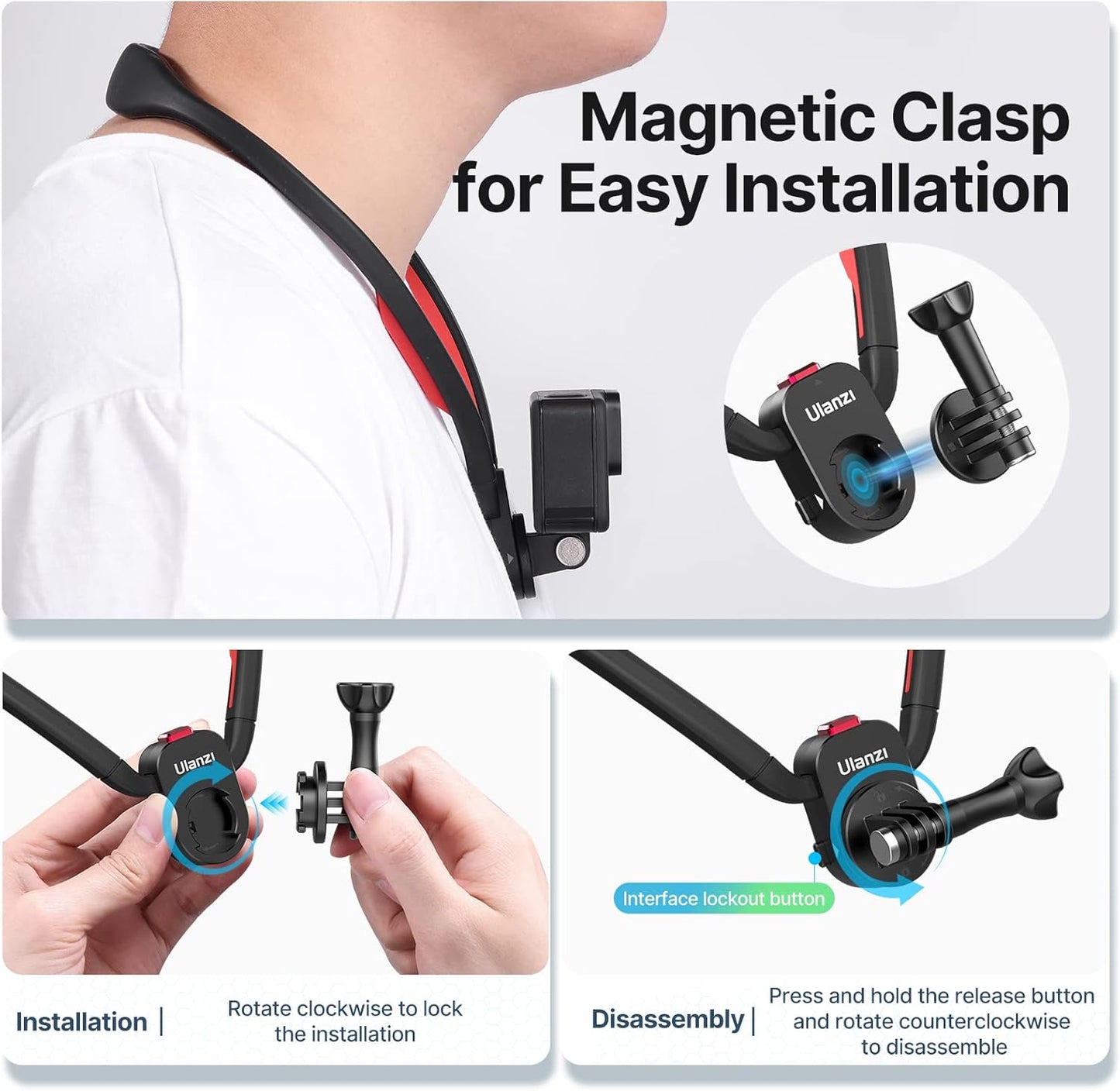 ULANZI Go-Quick II Neck Mount Magnetic Holder for GoPro, DJI, Insta360