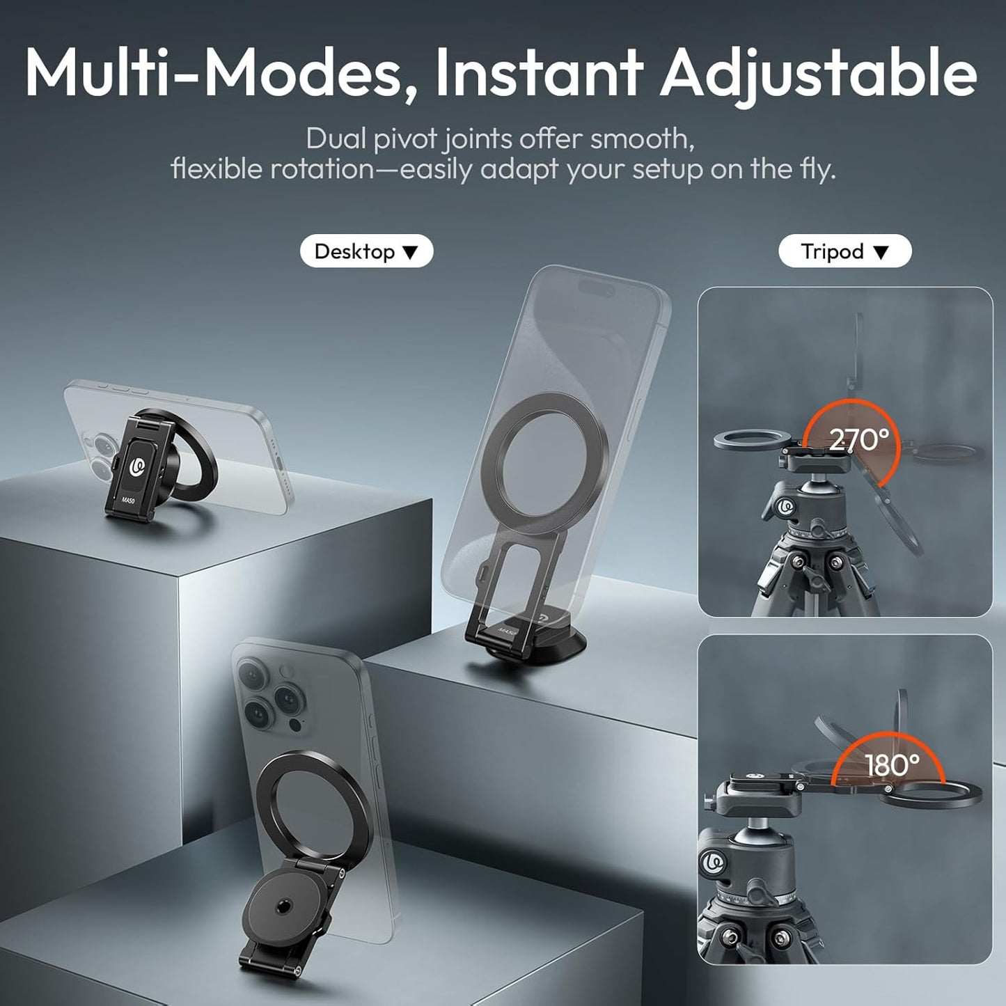 MA50 Magnetic Phone Holder for Magsafe, Aluminum Tripod Stand 1/4" Screw Hole