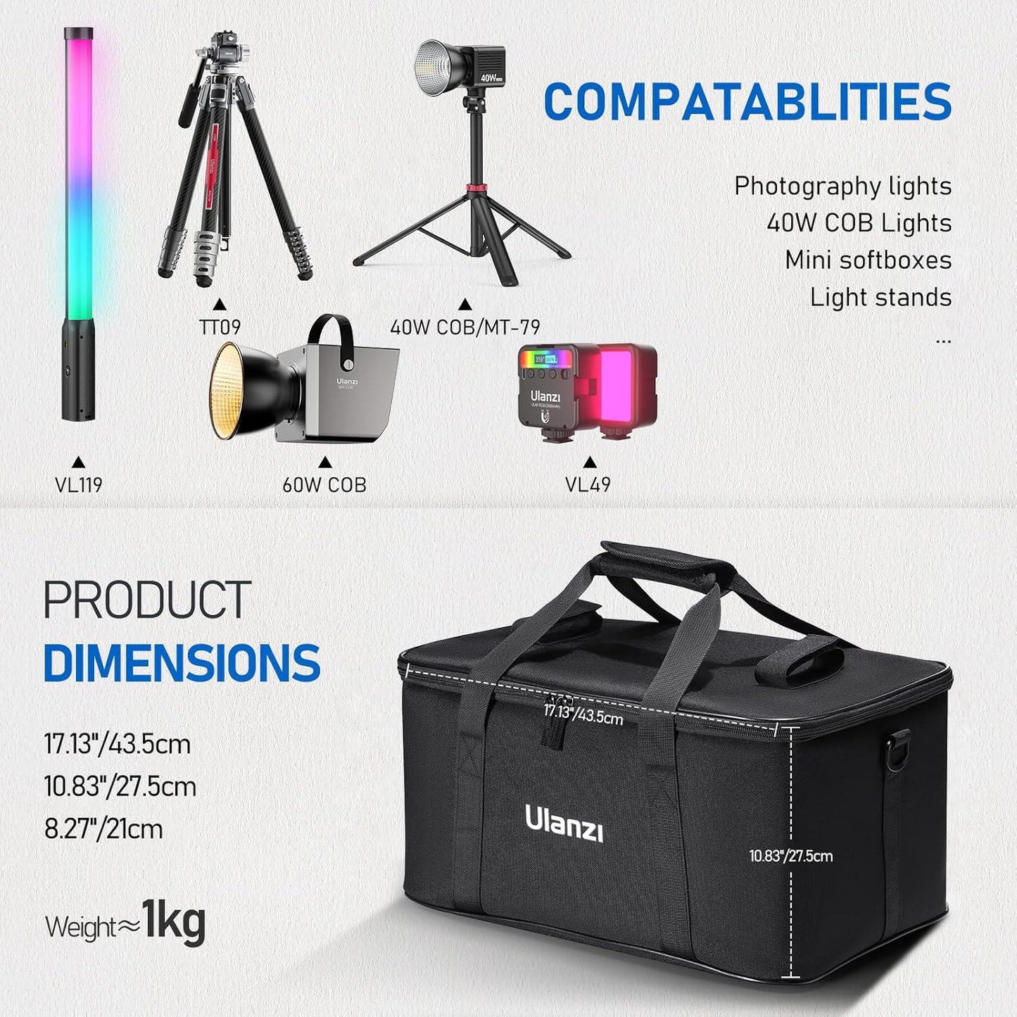 ULANZI OM-01 Carrying Bag, Foam Padded for Studio Tripods, Stands, Softboxes, Travel