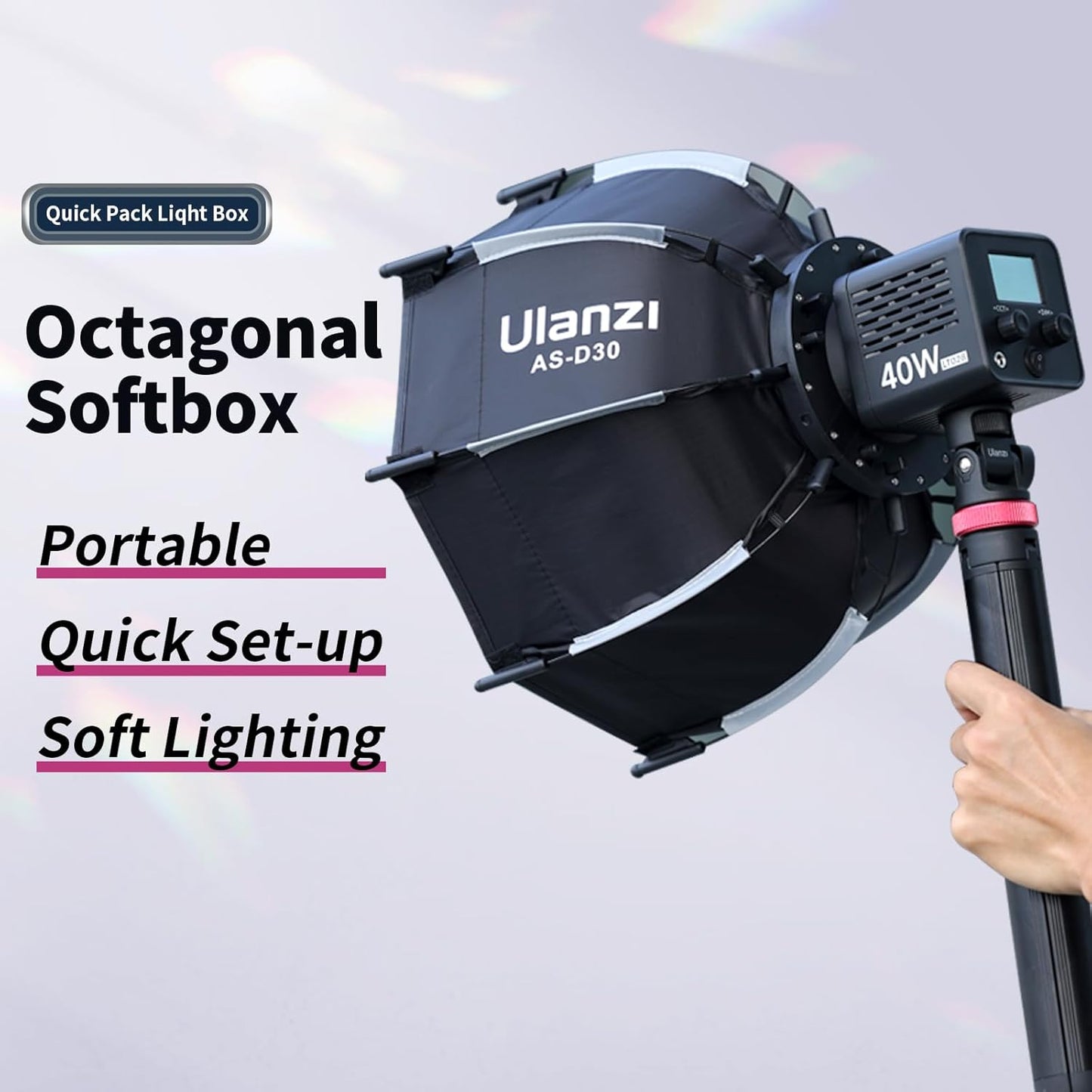 Ulanzi AS-D30 30cm Mini Bowens Mount Octagon Softbox Octagonal Speedlite, Studio Flash, Speedlight Umbrella Softbox with Carrying Bag, Lightweight Compatible with Ulanzi 40W/40W Pro/60W Video Light.