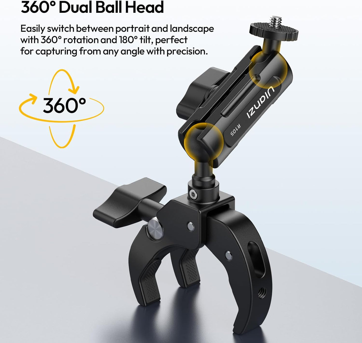ULANZI R105 Super Clamp with 360° Dual Ballhead Arm, Y-Claw Mount for GoPro, Insta360, DJI