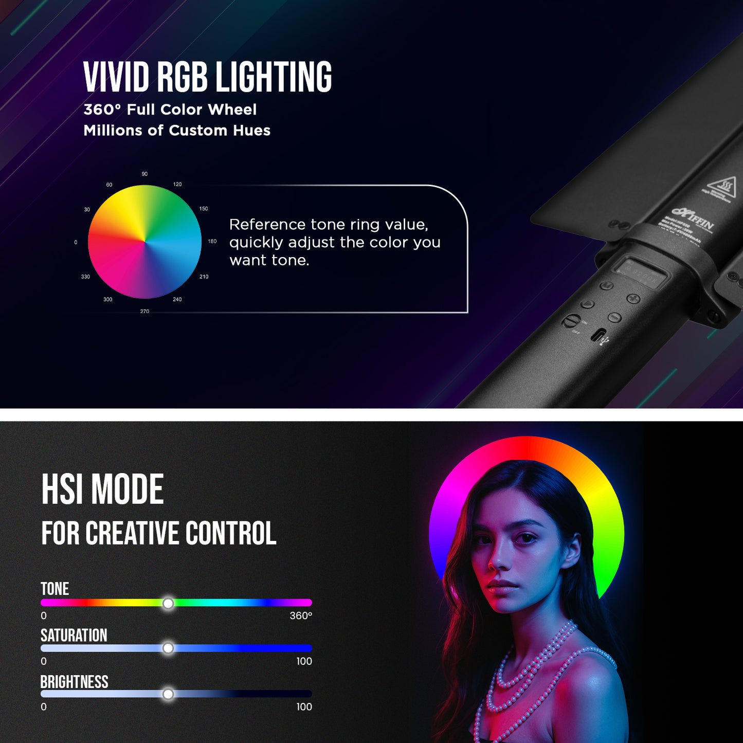 HF-550 RGB LED Stick Light 30W, 2500K-9900K, 24 FX, 4000 mAH BATTERY | App Control