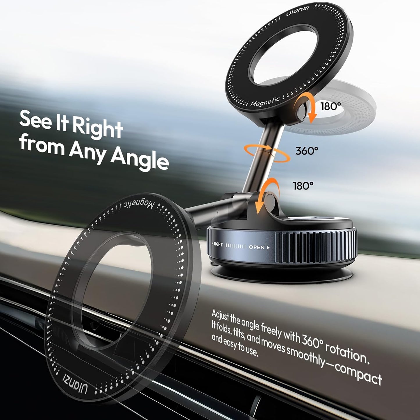 SK-25 Car Phone Holder for Maqsafe, Suction Cup Mount 360* Adjustable, 1kg Load