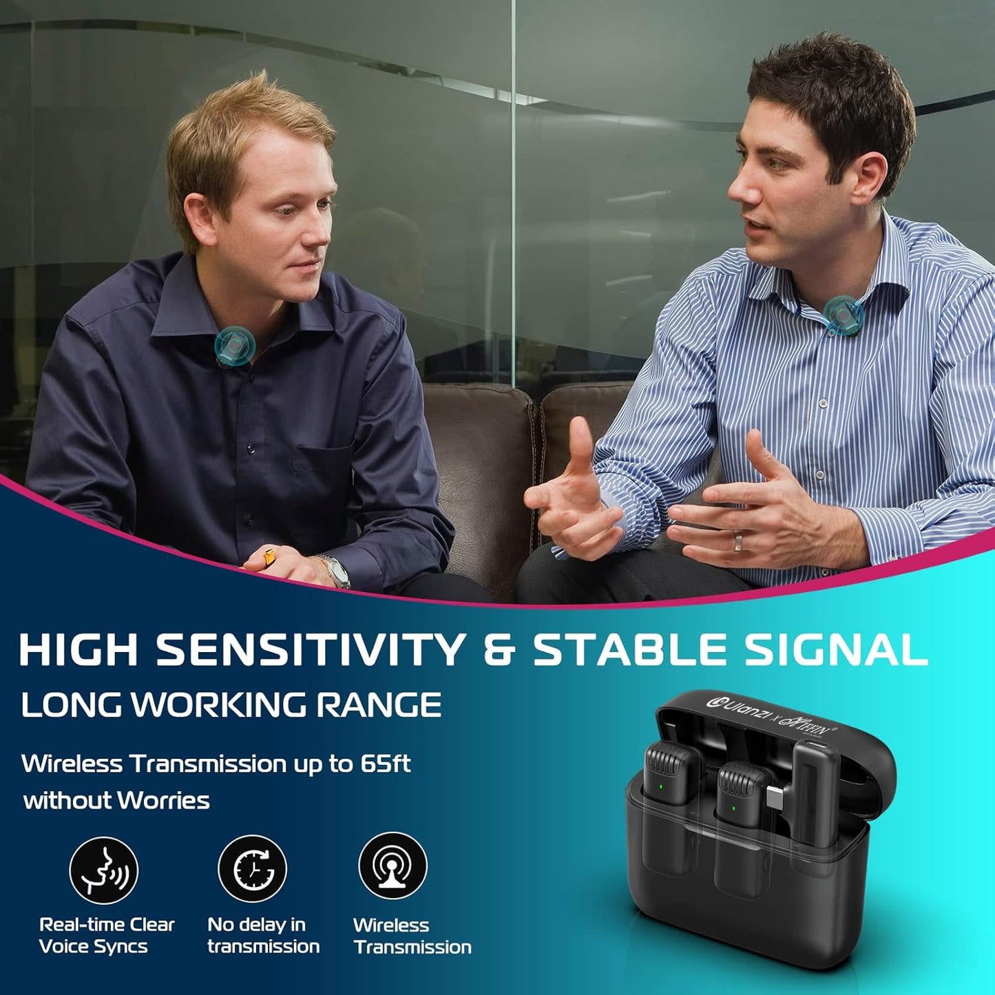 Ulanzi J12 Wireless Lavalier Mic for USB-C, iPhone & iPad, 2in1 Adapter, 65ft Range, Case