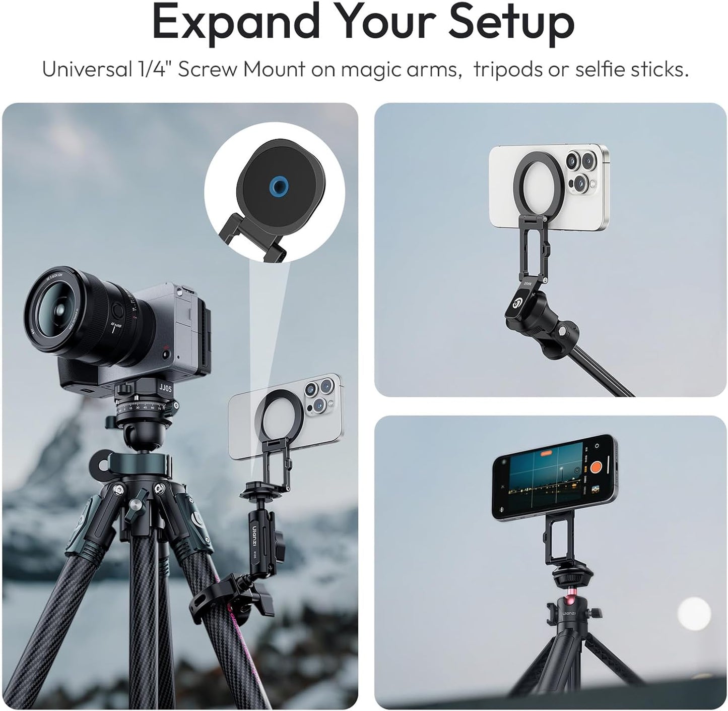 MA50 Magnetic Phone Holder for Magsafe, Aluminum Tripod Stand 1/4" Screw Hole