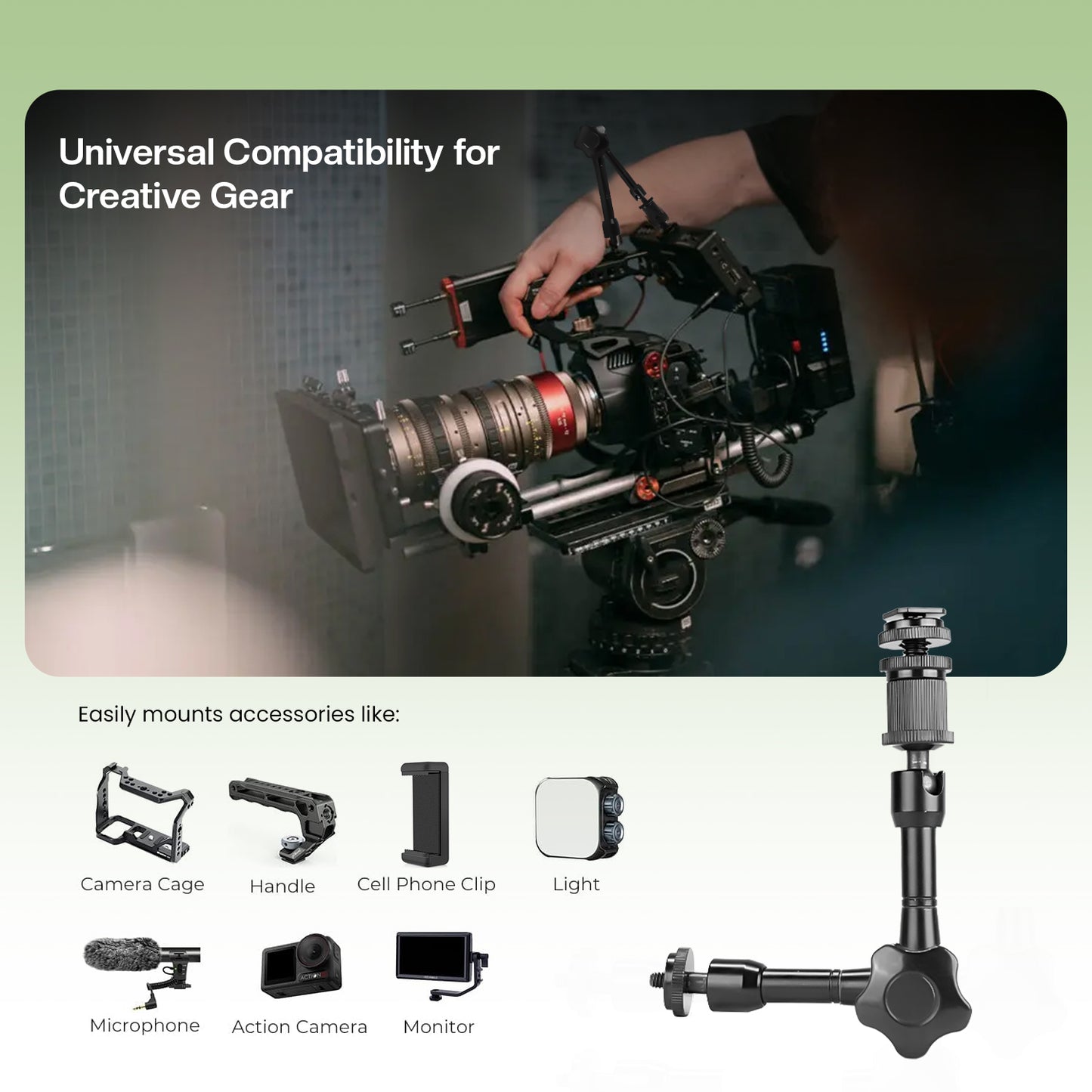 HIFFIN® 7 inches Adjustable Articulating Friction Magic Arm and Super Clamp Crab Pliers Clip for DSLR Camera Rig, LCD Monitor, DV Monitor, LED Lights, Flash Light, Load up to 17.6 pounds/ 8 kilograms