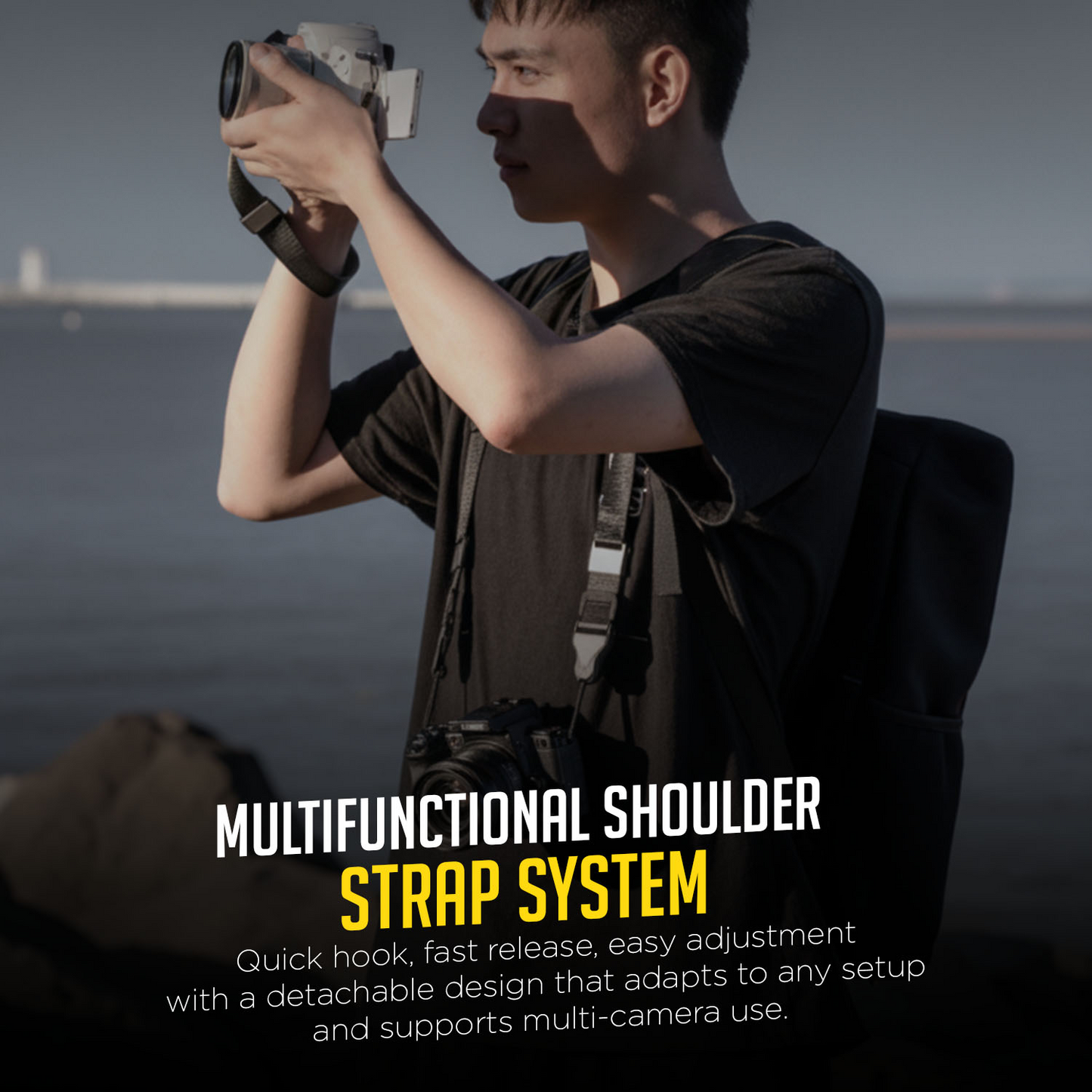 2-in-1 Camera Shoulder & Wrist Strap, 1.5" Wide with Magnetic Buckle, 90kg Load