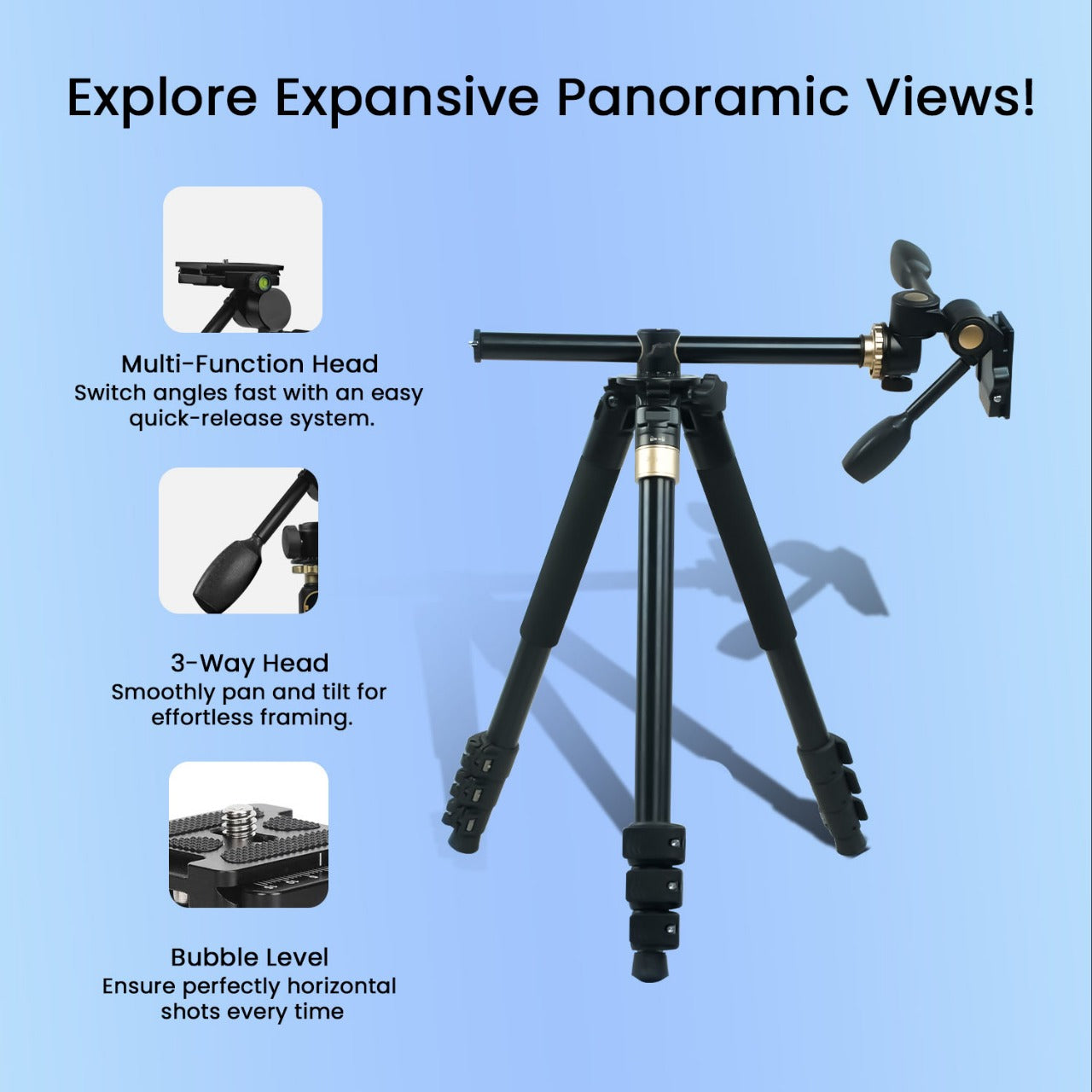 Professional Portable Tripod Monopod with 3 Way Pan Head