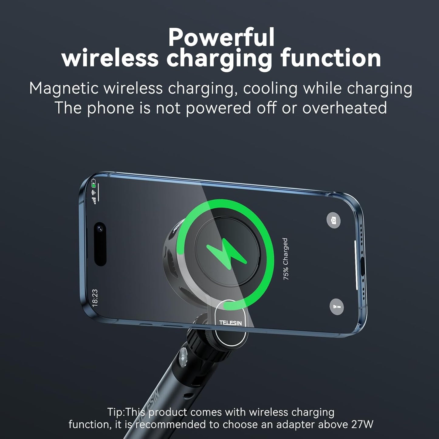 TELESIN Magnetic Phone Cooler for Gaming & Streaming, Semiconductor Cooling, Wireless Charging