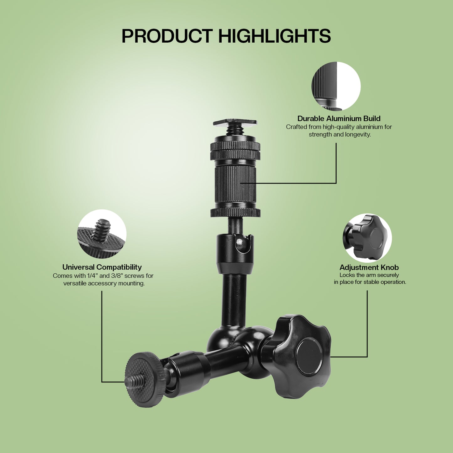 HIFFIN® 7 inches Adjustable Articulating Friction Magic Arm and Super Clamp Crab Pliers Clip for DSLR Camera Rig, LCD Monitor, DV Monitor, LED Lights, Flash Light, Load up to 17.6 pounds/ 8 kilograms