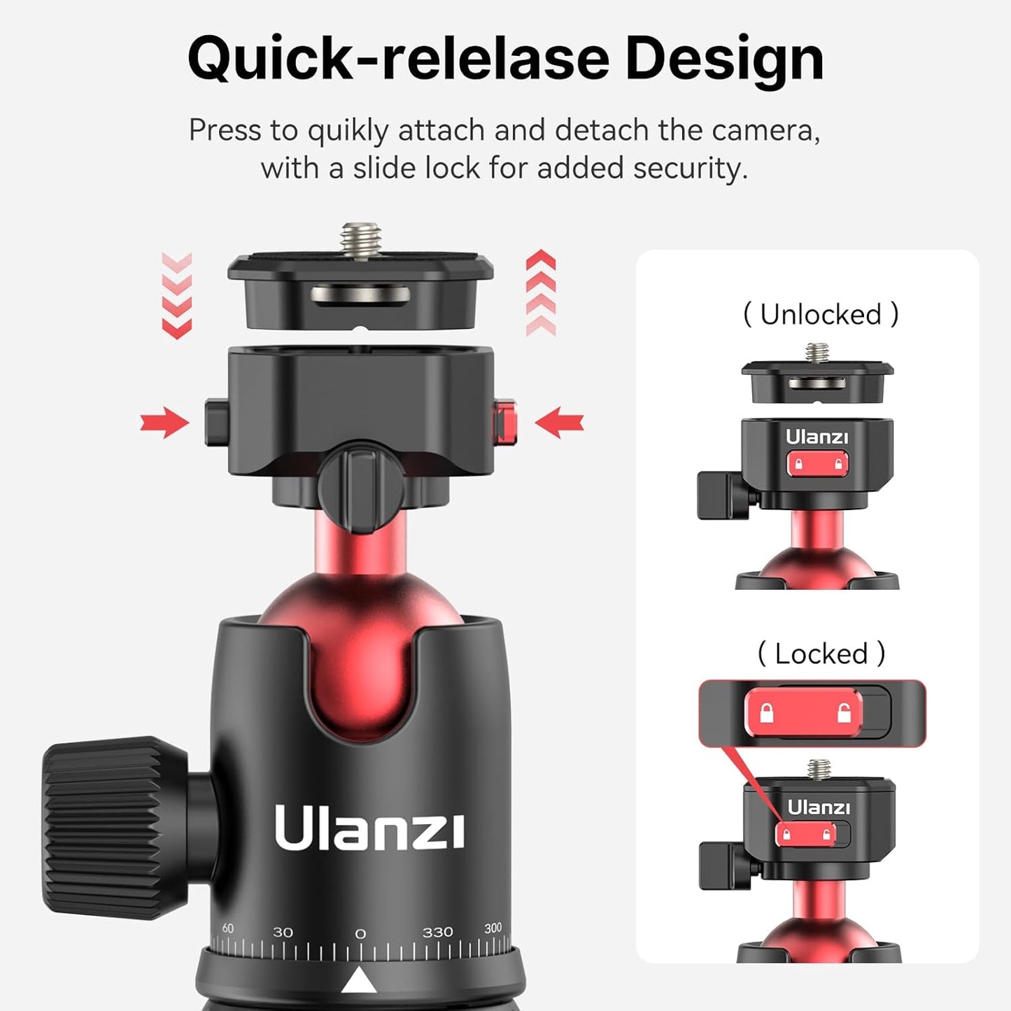 ULANZI TT31 72.4" Tripod/Monopod, 33lb Load, QR Plate, 360° Head for DSLR/Video