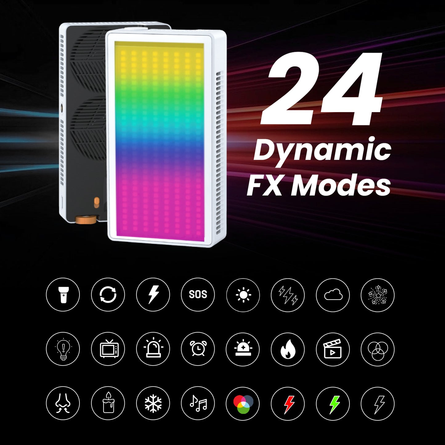 Panel Light 50 Watt RGB Video Light, 2500K-9000K, CRI 95+, 7000mAh, 24 FX, 6600lux