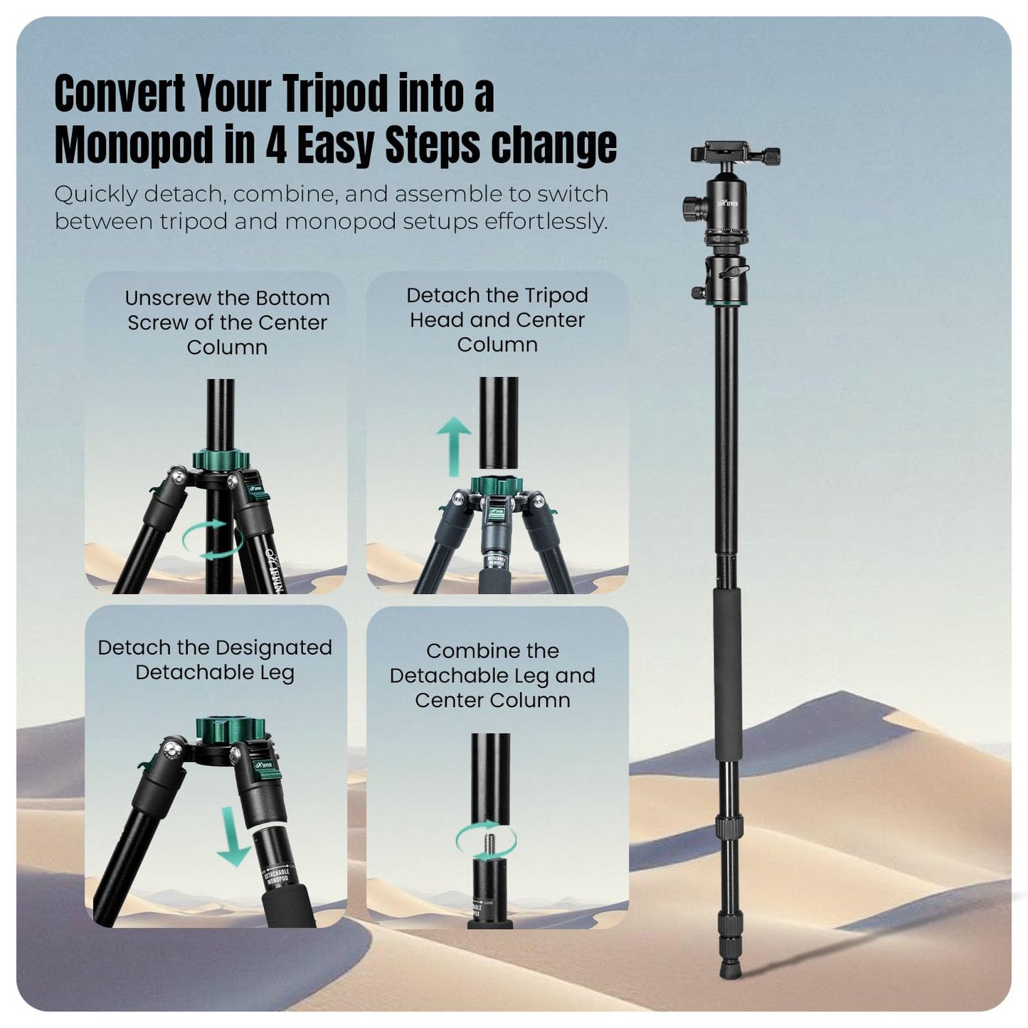 HF-550 1.651M (65") Camera Tripod for Canon Nikon DSLR, Aluminum Alloy