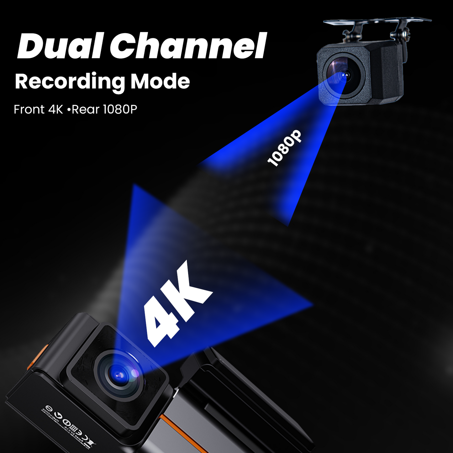 RoadCam X2 4K Front + 1080P Rear Dashcam, Night Vision, WiFi, G-Sensor