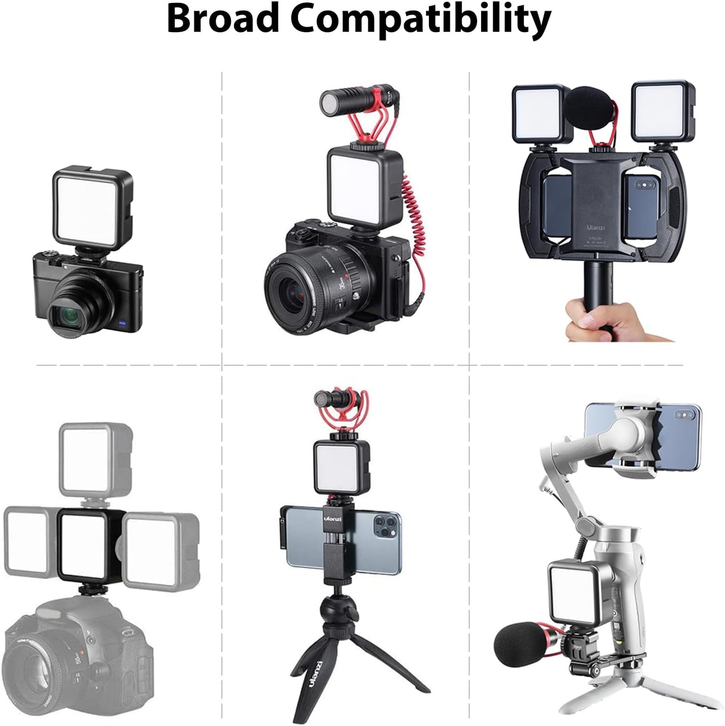 Ulanzi VL49 2000mAh LED Video Light, 3 Cold Shoe Mounts, Type C Charging