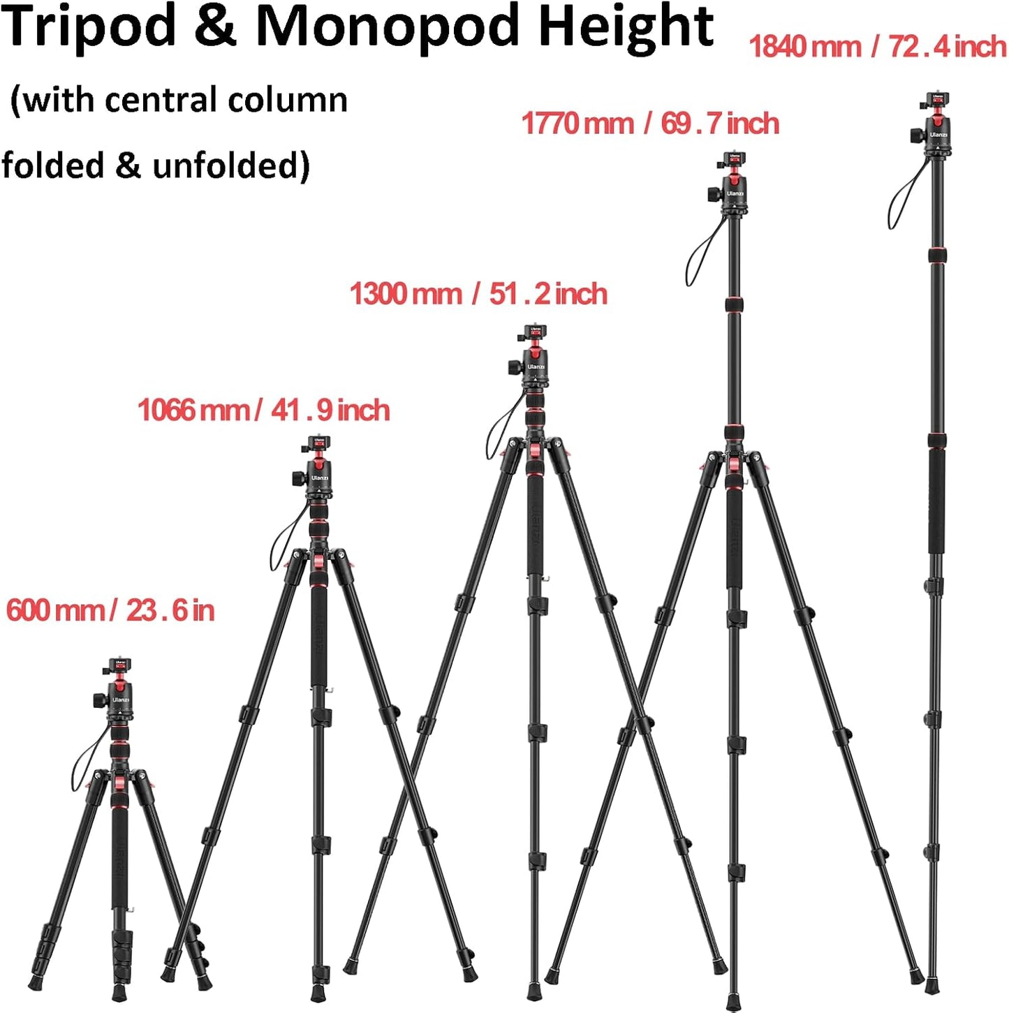 ULANZI TT31 72.4" Tripod/Monopod, 33lb Load, QR Plate, 360° Head for DSLR/Video