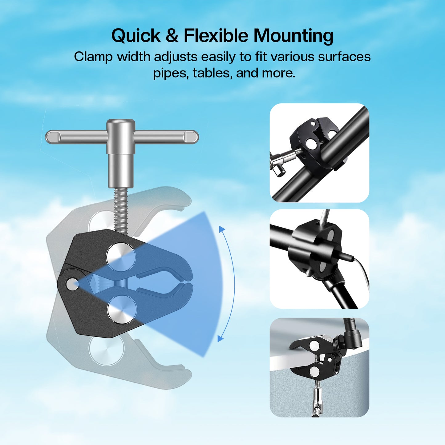 HIFFIN® 11inch Adjustable Articulating Friction Magic Arm & Large Super Clamp for Camera Rig, LCD Monitor, LED Flash Lights (11 inch Magic arm+clamp)