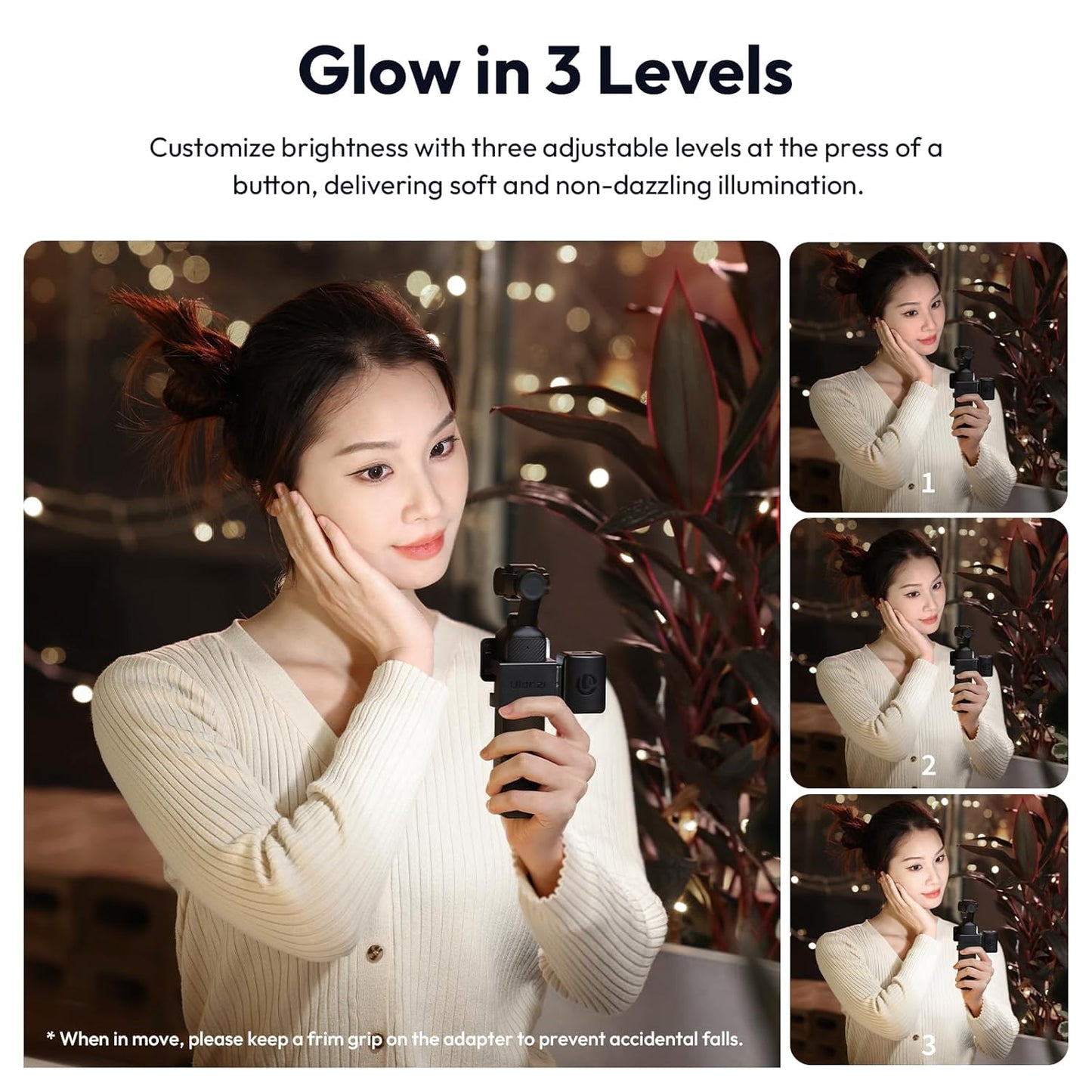 ULANZI LM001 Magnetic Mini Light for DJI Osmo Pocket 3, 2W USB-C, 500mAh, 5800K, CRI≥95, IPX4, 3-Level Brightness