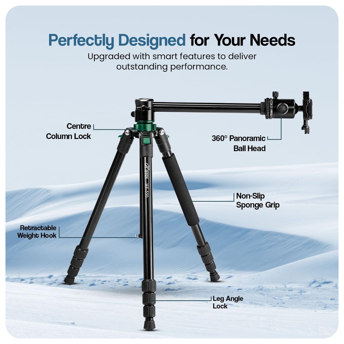 HF-550 1.651M (65") Camera Tripod for Canon Nikon DSLR, Aluminum Alloy