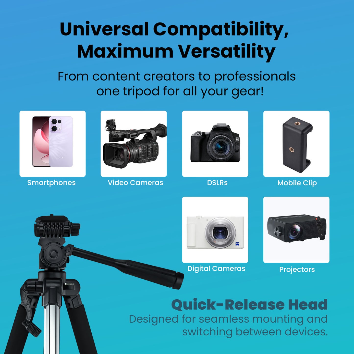 HTR-1200 Tripod for DSLR Camera & Smart Phone Tripod Stand