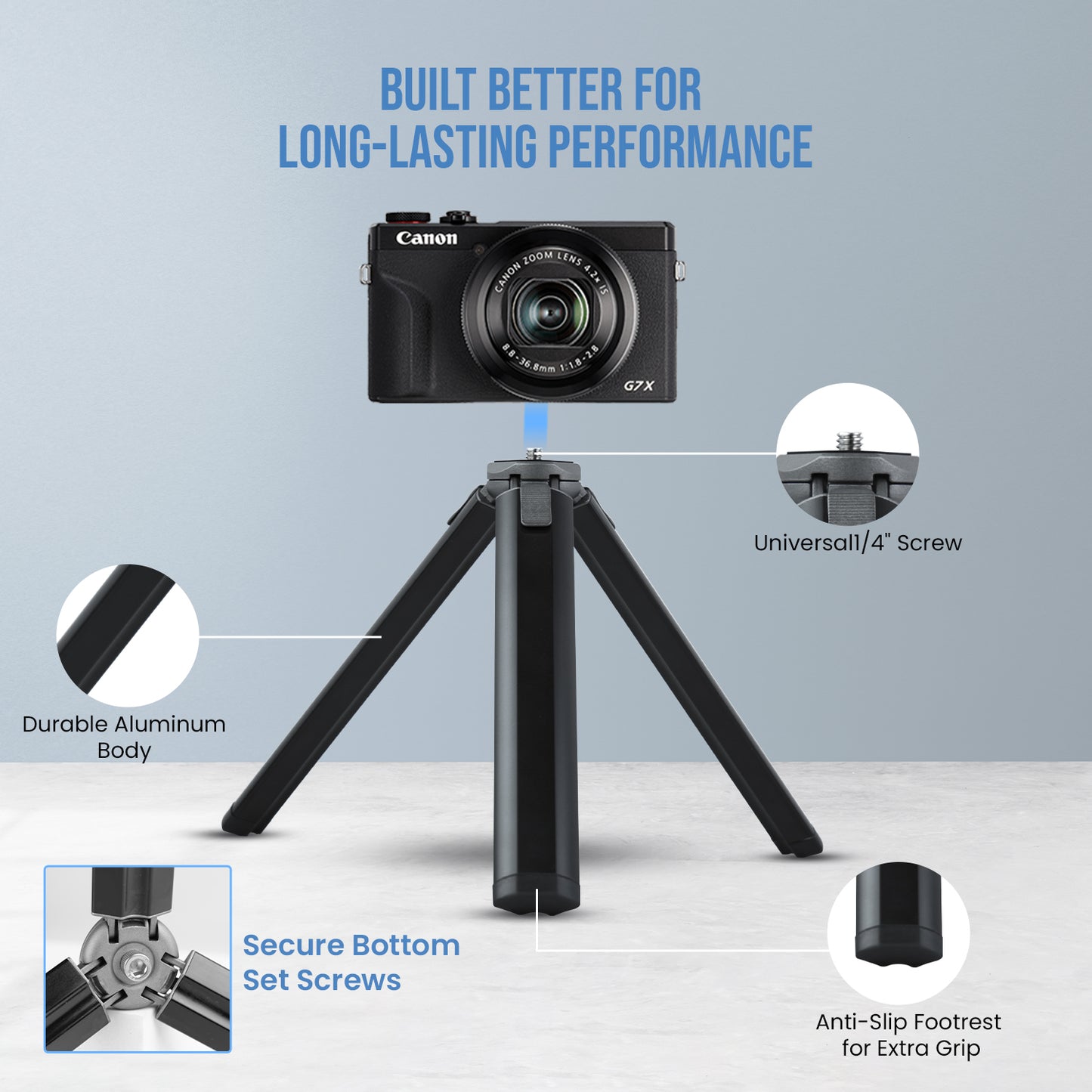 Gimbal Tripod Stand with 1/4" Screw for DSLR, Phone, Webcam & More