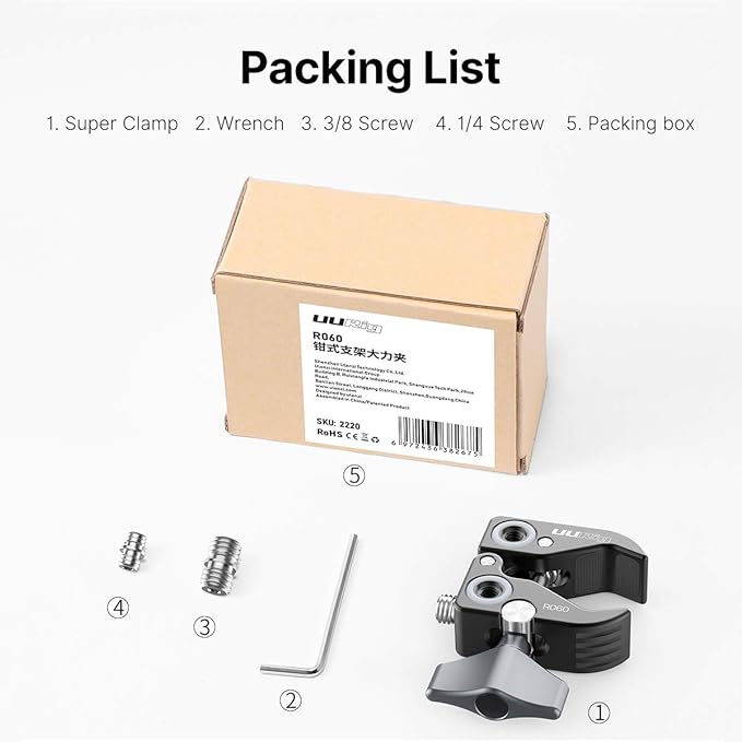 Hiffin UURig R060 Super Clamp for Monitor/LED Lights/Flash/Microphone, Versatile C Clamp Strong Camera Clamp Endless Using Scenes with Photographic Professional Accessories