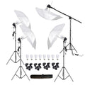 HIFFIN E27 4 Point Studio Double Holder Kit Umbrella White + Studio Light Stand 9 FT Bulb Holder KIT Mark IIII | 4 Double Holder | 4 Light Stand 9ft | 4 Umbrella | 8 20 W LED Bulb | 1 Boom