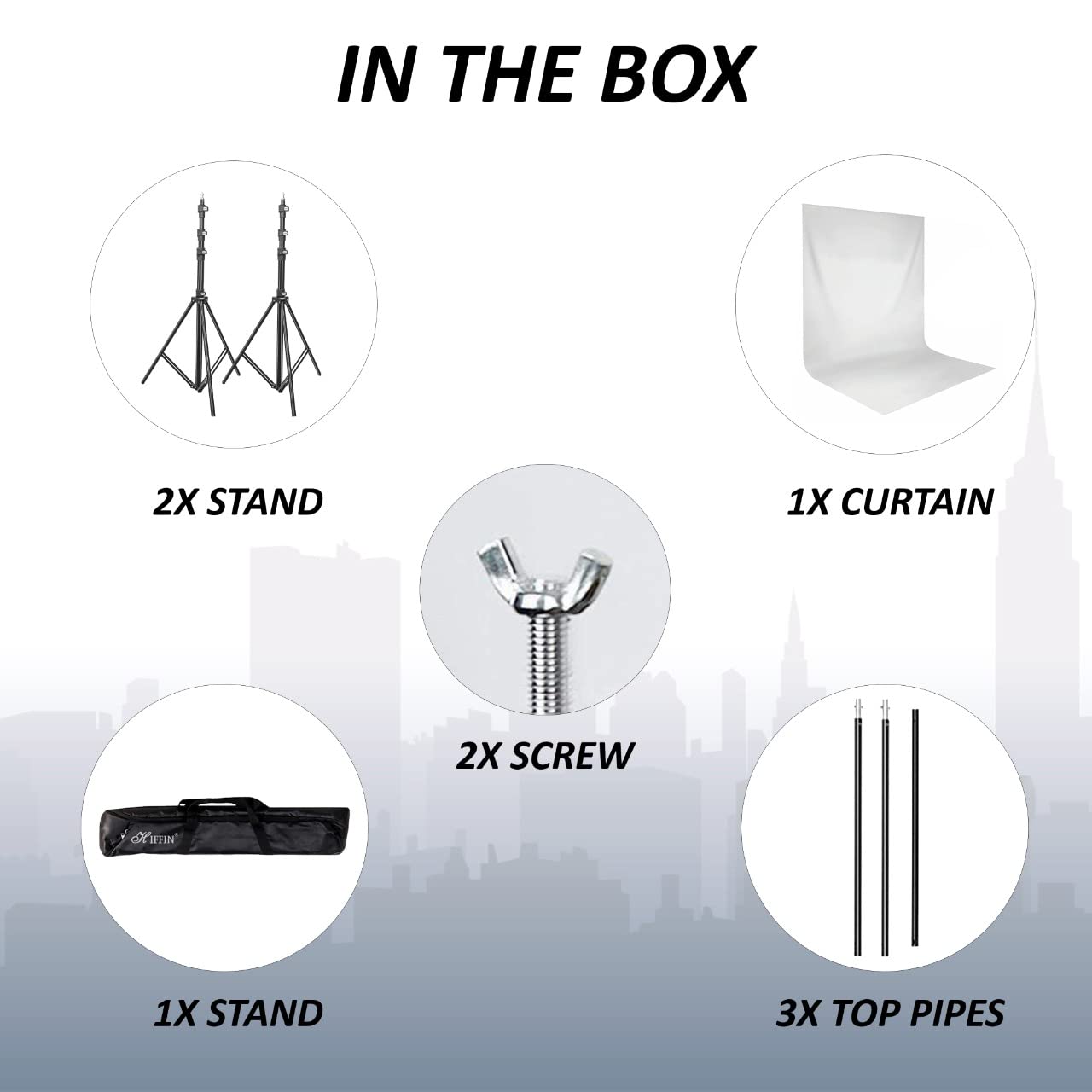 HIFFIN Photography Backdrop Stand Kit with (8*12) White Muslin Curtain