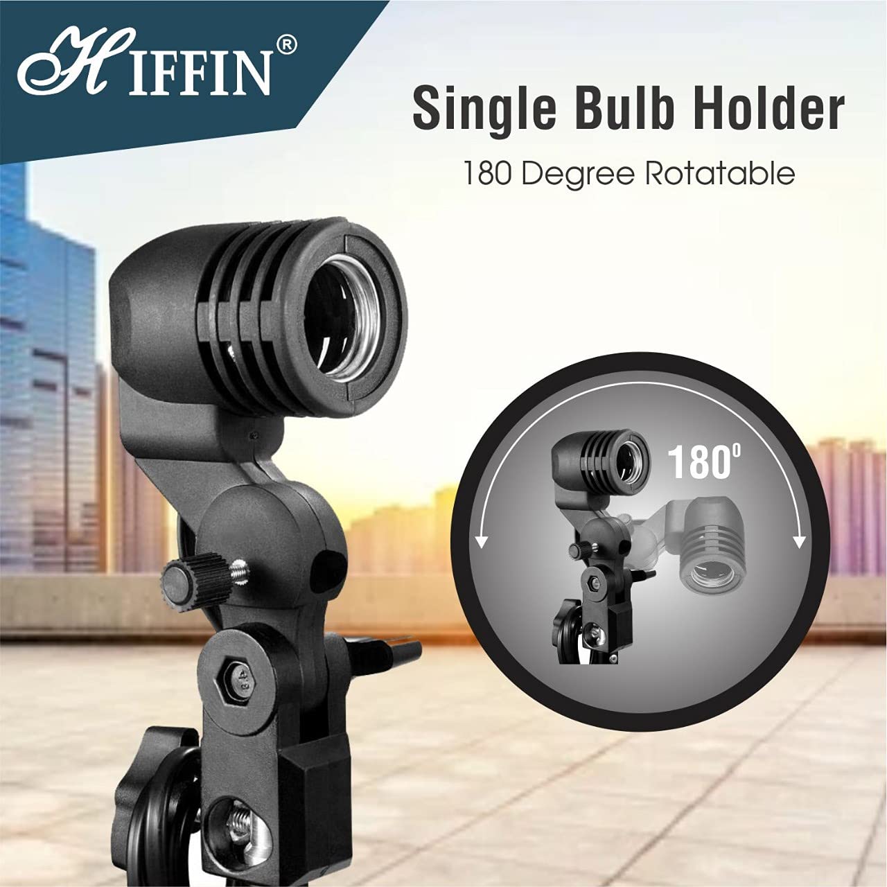 HIFFIN Branded Set of Umbrella White 80CM + Portable Foldable Umbrella Flash Photo Video Studio Lighting Photography Stand + Umbrella and Bulb Holder with Carry Bag (E27 Single holder kit set of 2 wob)