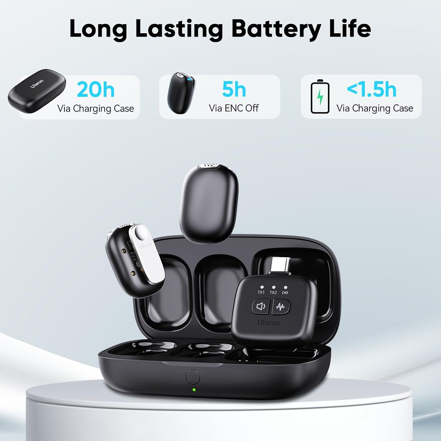 ULANZI A30 Tiny Mic Magnetic, Wireless Lavalier Microphone Mini Size, Noise Cancellation, 164 ft Range, 20H Battery Life, Lapel Microphone for Video Recording, DSLR, iPhones, Android, PC