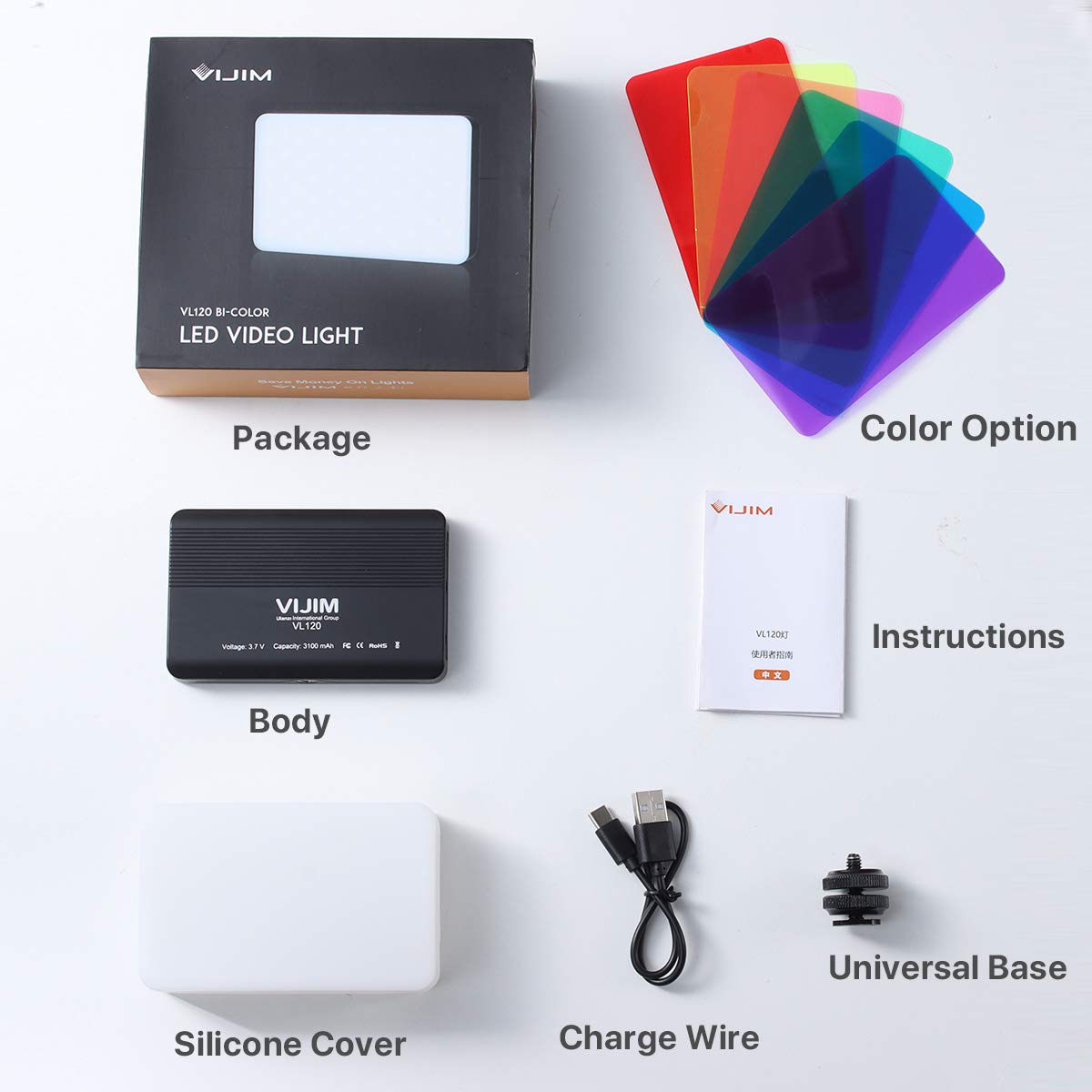 ULANZI VL120 Bi-Color LED Camera Light, Portable with 6 Color Filters, 3100mAh