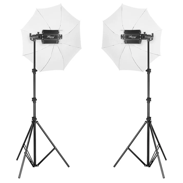 HIFFIN 350w Porta Led Light Kit Set Of 2, 14ft Light Stand And Umbrella
