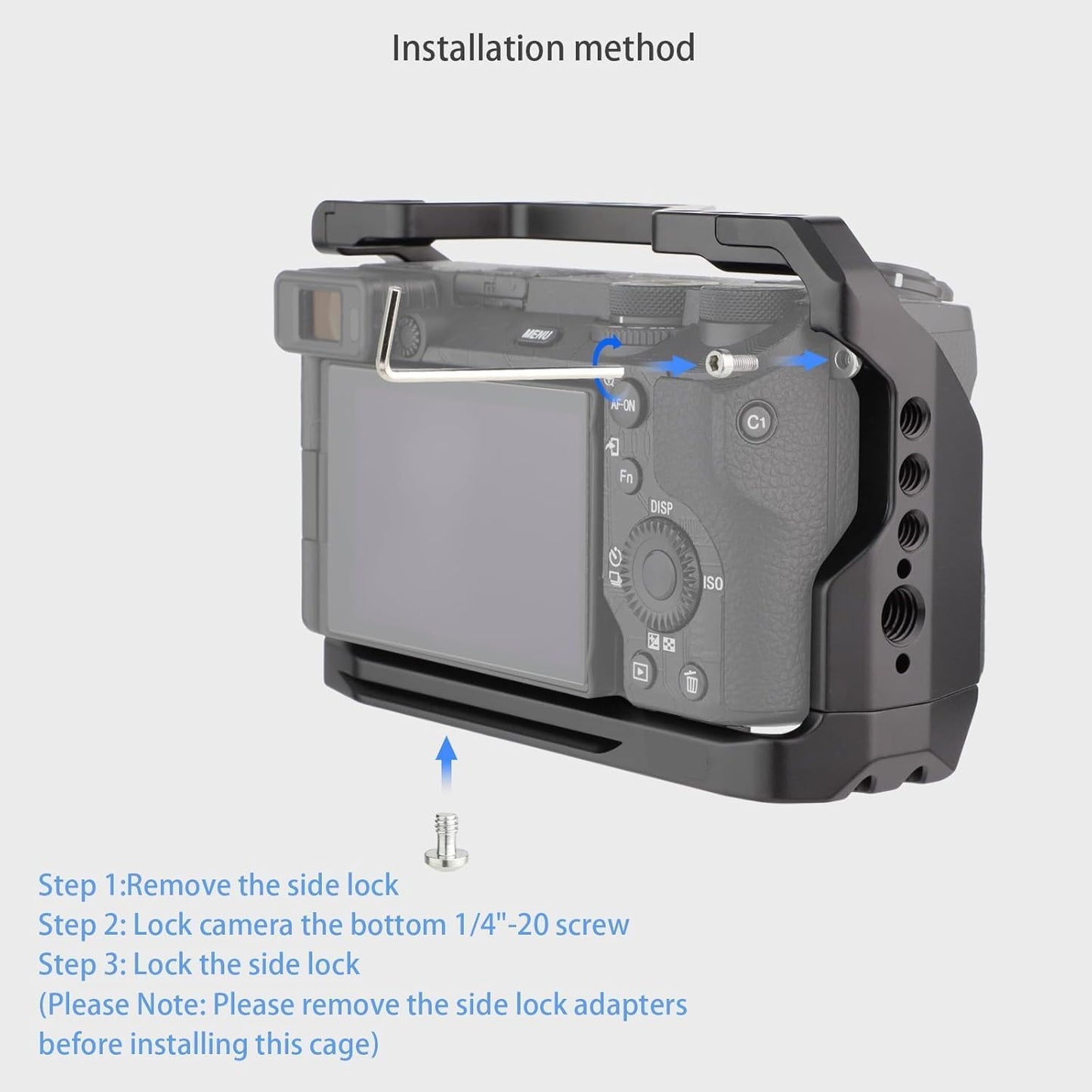 HIFFIN Metal Cage Compatible with Sony Alpha A6700, Precision Fit, Arca-Type Quick Release Base, 1/4" & 3/8" Screw Mounts, Cold Shoe for Microphone, Monitor & Light Expansion