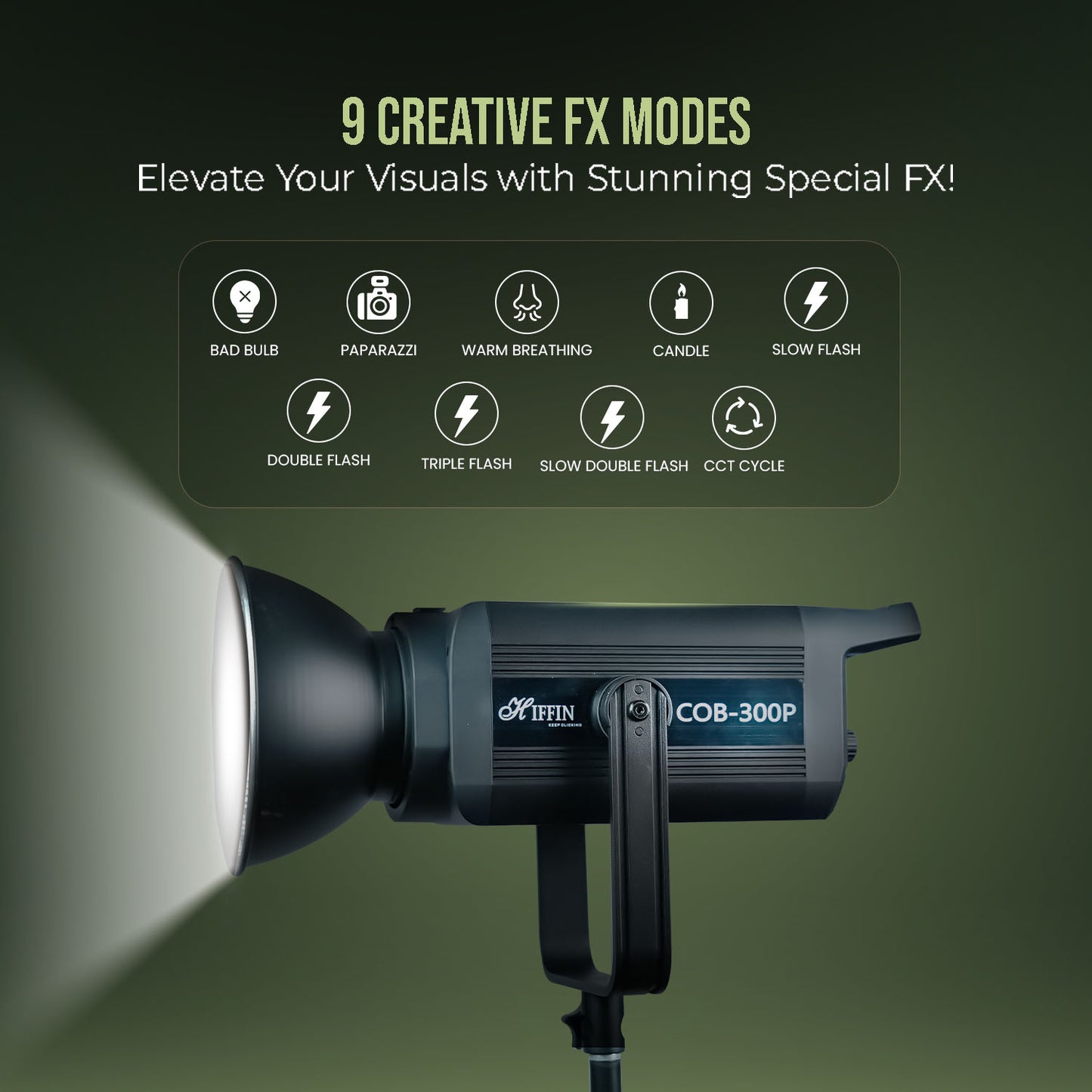 COB-300P 300W LED Video Light, 2800K-6800K Dimmable, Remote Control