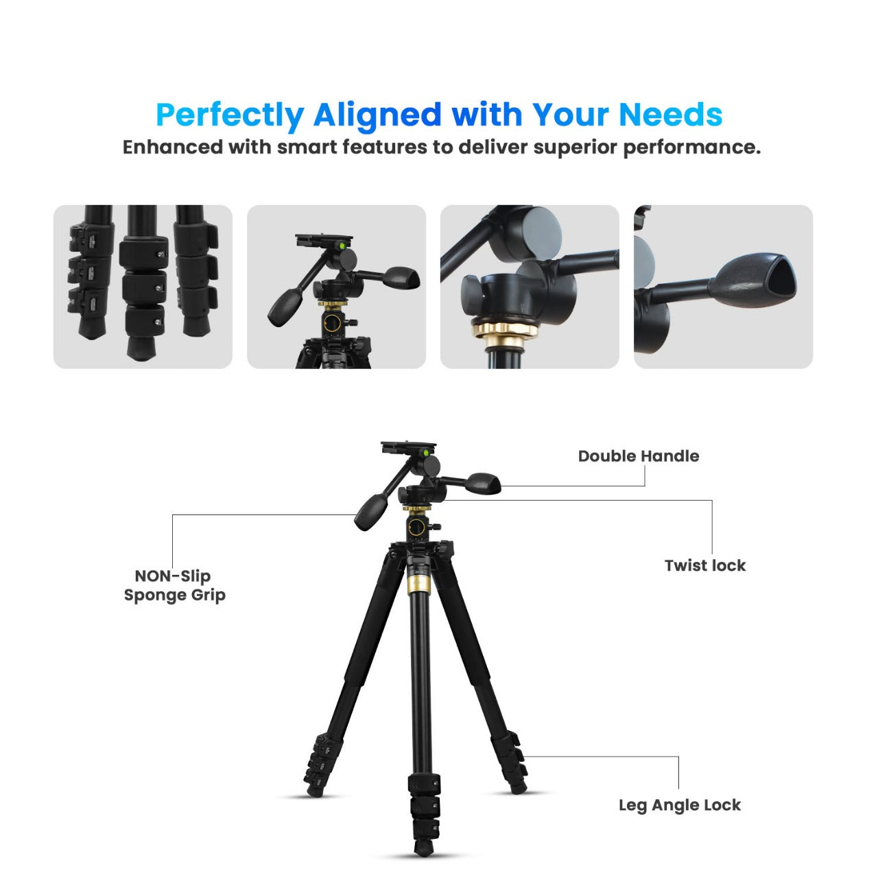 Professional Portable Tripod Monopod with 3 Way Pan Head