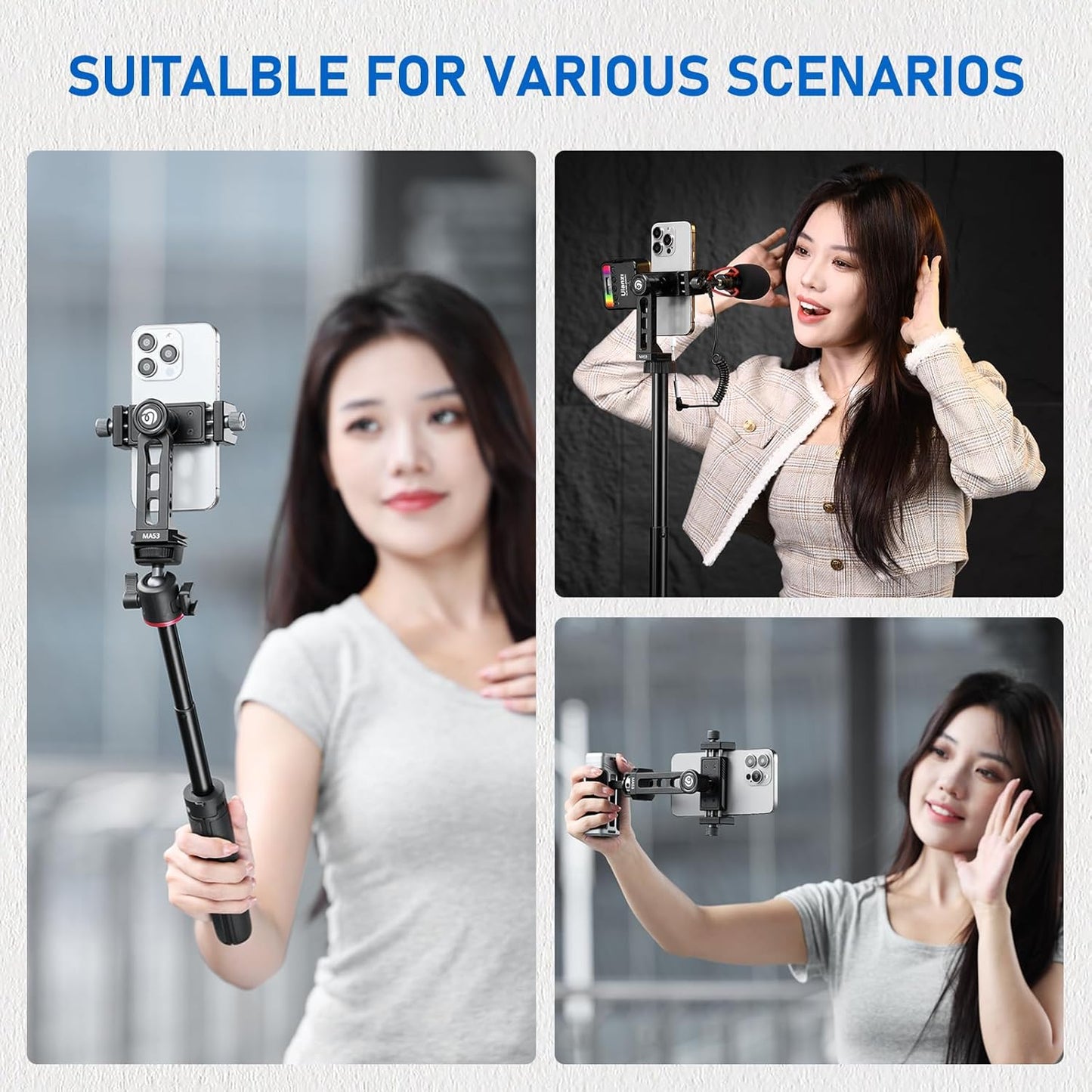 Ulanzi MA53 Phone Tripod Adapter, Arca/UKA, 2 Cold Shoe, 360° Metal Mount