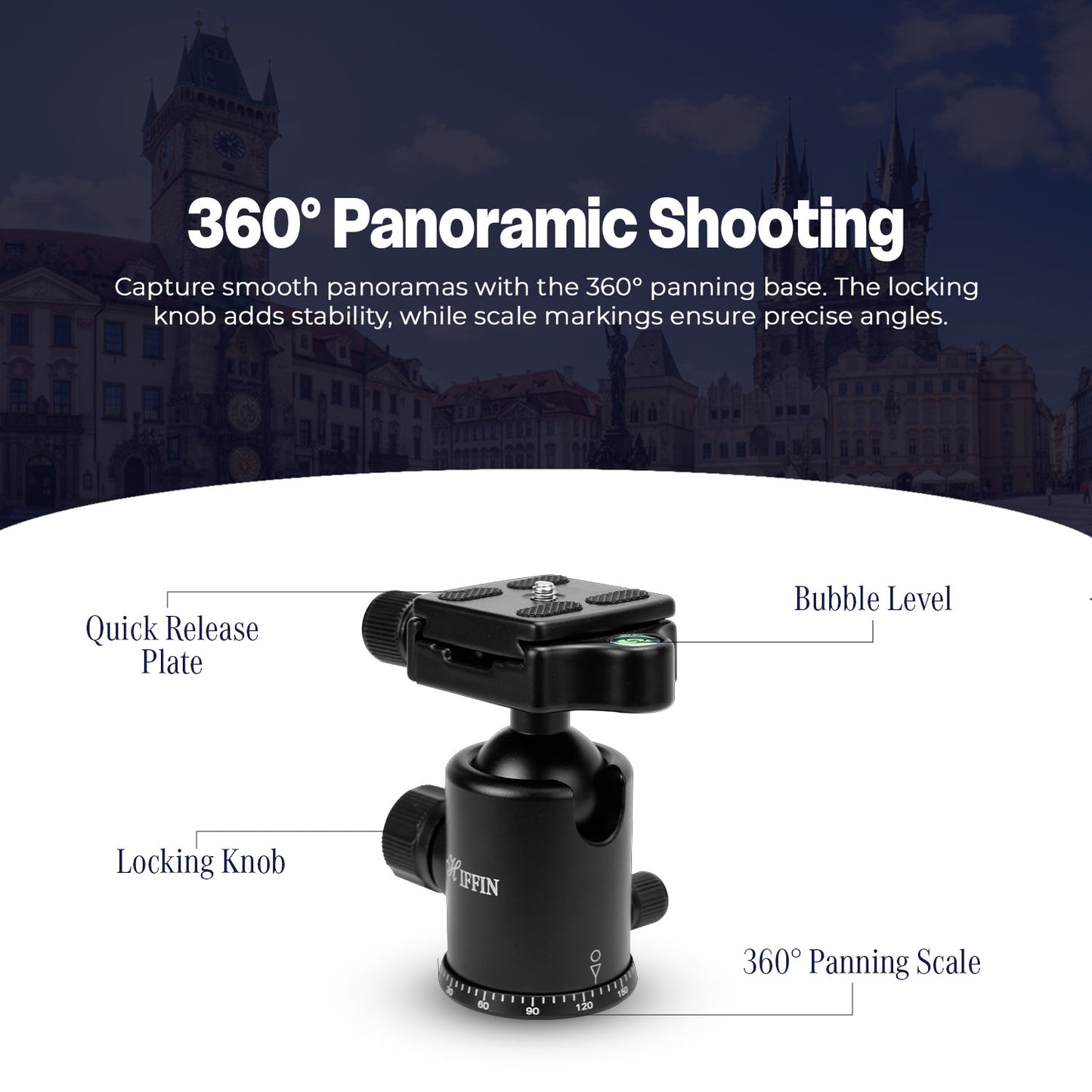 HIFFIN®Professional Metal 360 Degree Rotating Panoramic Ball Head with 1/4 inch Quick Release Plate and Bubble Level,up to 17.6pounds/8kilograms,for Tripod,Monopod,Slider,DSLR Camera,Camcorder