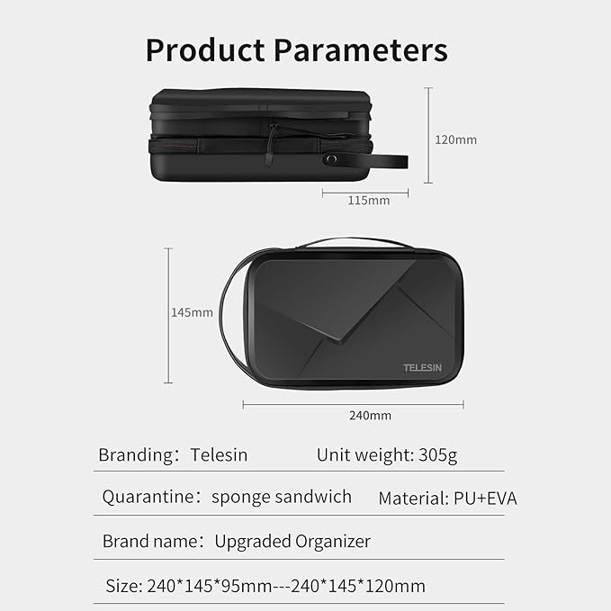 TELESIN Large Carrying Case for GoPro, DJI Osmo, Insta360, Hard Protective Travel Bag