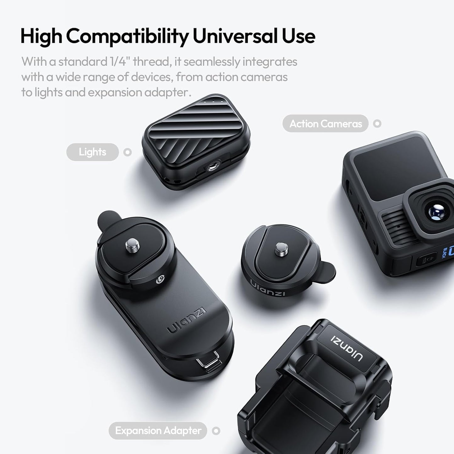 ULANZI CK01 CKA QR Base Set, 1/4'' Screw for GoPro/DJI/Insta360/AKASO/Lights