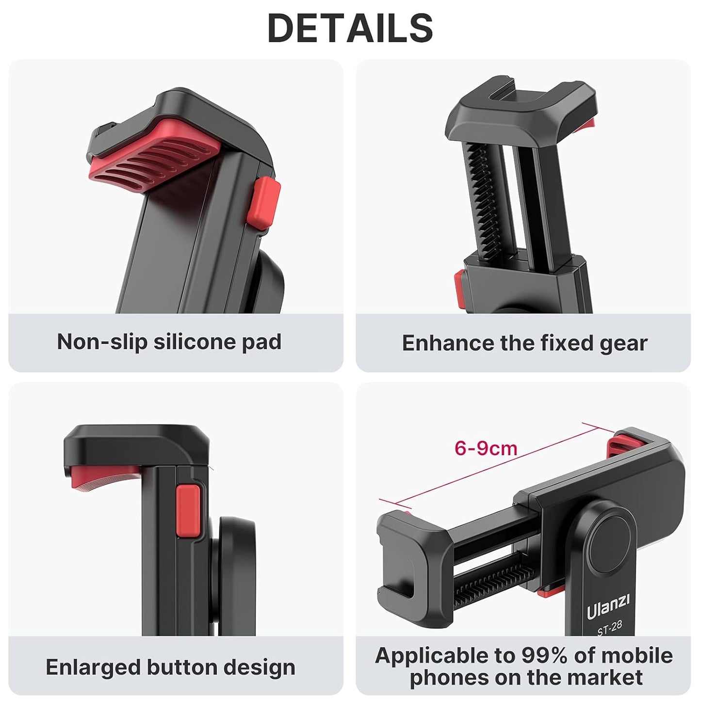 Uanzi ST-06S Universal Smartphone Mount with 2 Cold Shoes, 360° Rotation, Adjustable Clip